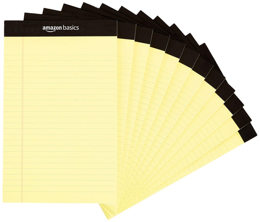 Amazon Basics Narrow Ruled Lined Writing Note Pad, 5 inch x 8 inch, Canary, 600 Count (12 Packs of 50)