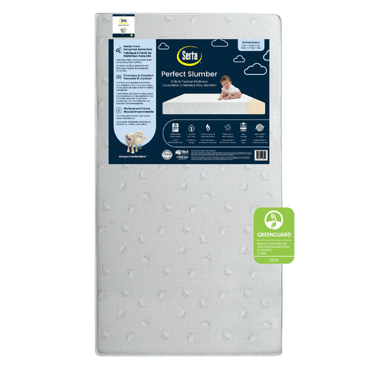 Serta Perfect Slumber Dual Sided Crib and Toddler Mattress - Waterproof - Hypoallergenic - Premium Sustainably Sourced Fiber Core -GREENGUARD Gold Certified (Non-Toxic) -7 Year Warranty - Made in USA