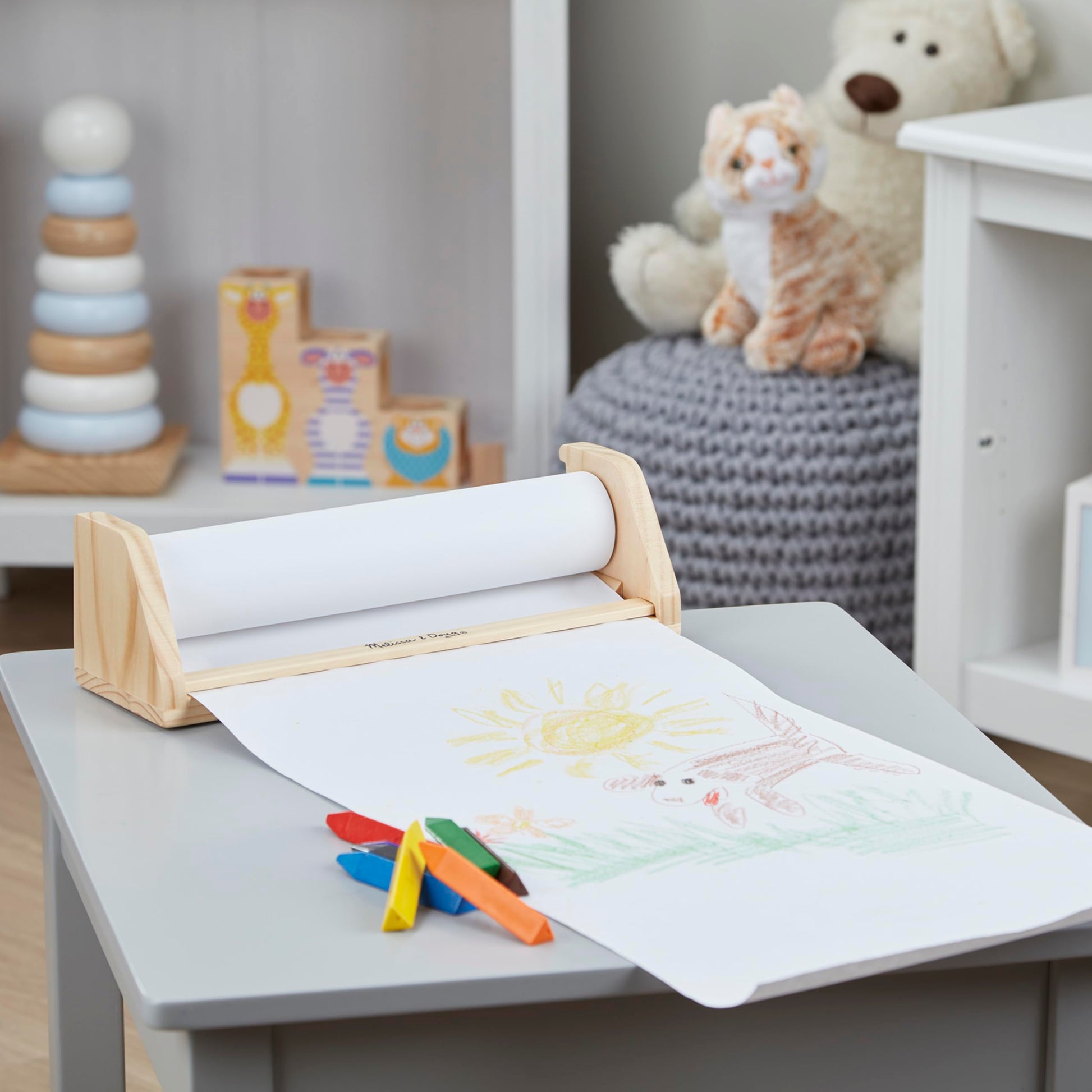 Melissa & Doug Wooden Tabletop Paper Roll Dispenser with White Bond Paper (12 inches x 75 feet)