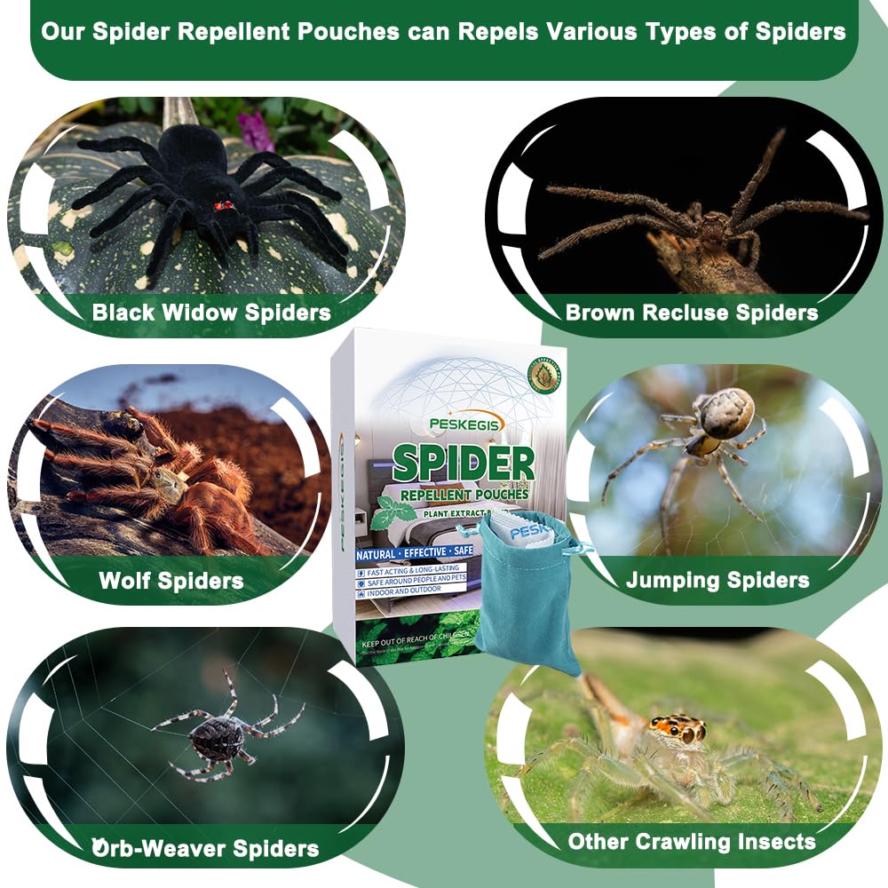 10 Pack Powerful Spider Repellent Indoor for House Garage Long-Term Spiders Repelling, Effective Spider Repellent Pouches Made with Natural Ingredients Safe for Kids and Pets, Easy to Use, No Mess