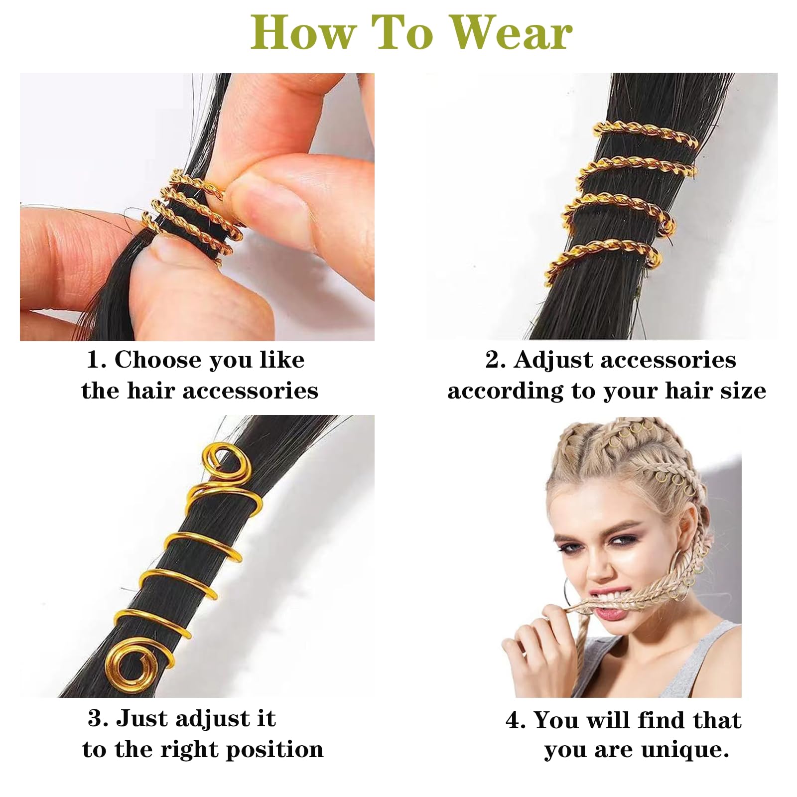 Tuefuzy 280 Pcs Gold Hair Jewelry Braid, Hair Accessory, Hair Dreadlock Accessory Braid, Metal Gold Braids Rings Cuffs Clips for Dreadlock Accessory Jewelry Decorations
