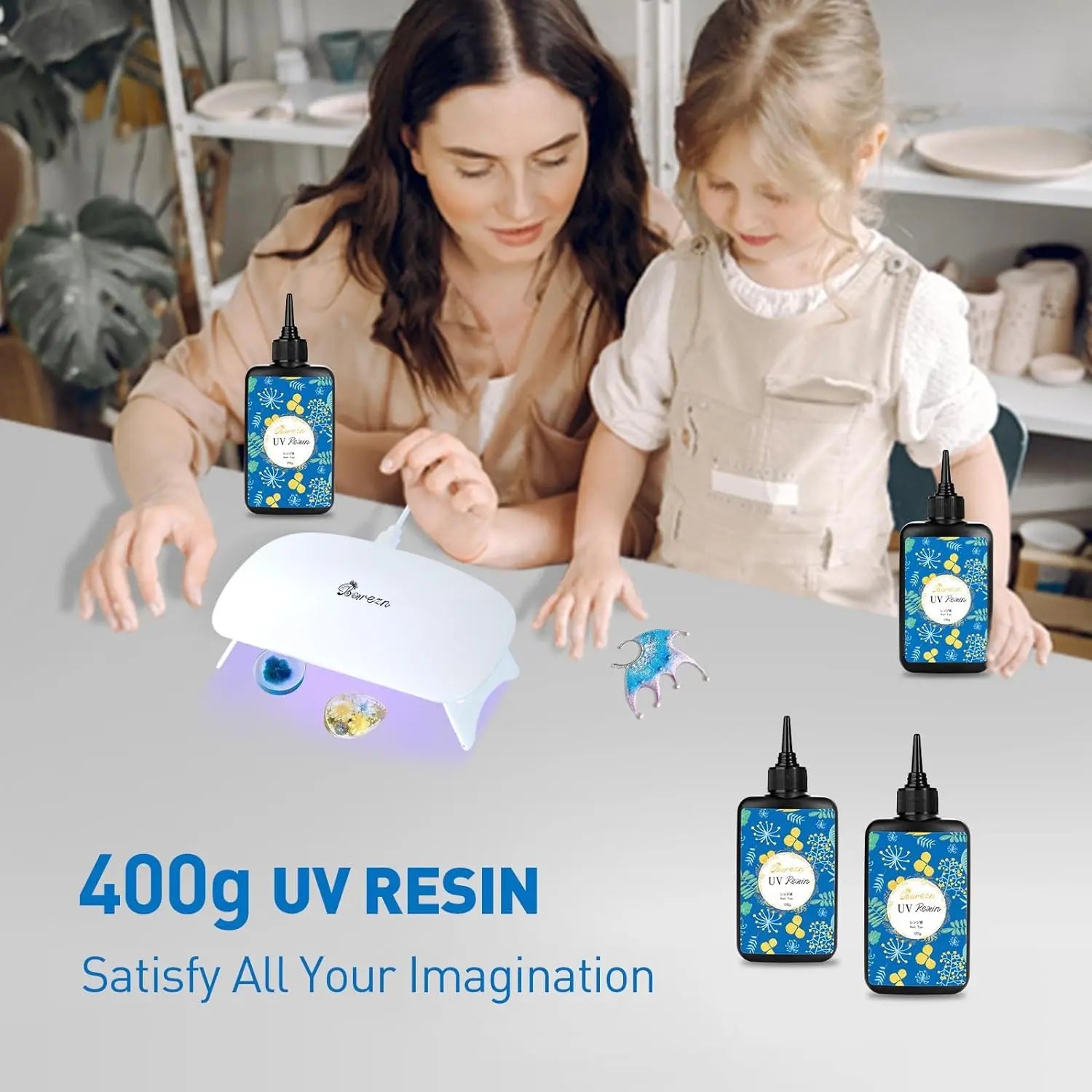 Bsrezn 400g UV Resin Hard, Crystal Clear Premixed Resin for Jewelry Making and Crafting (100g x 4)