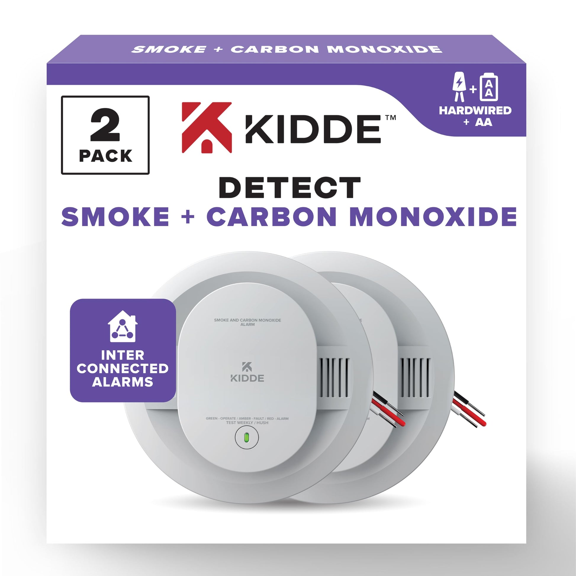 Kidde Hardwired Smoke & Carbon Monoxide Detector, AA Battery Backup Smoke Alarm, Interconnectable, LED Warning Light Indicators, Meets New UL Standard