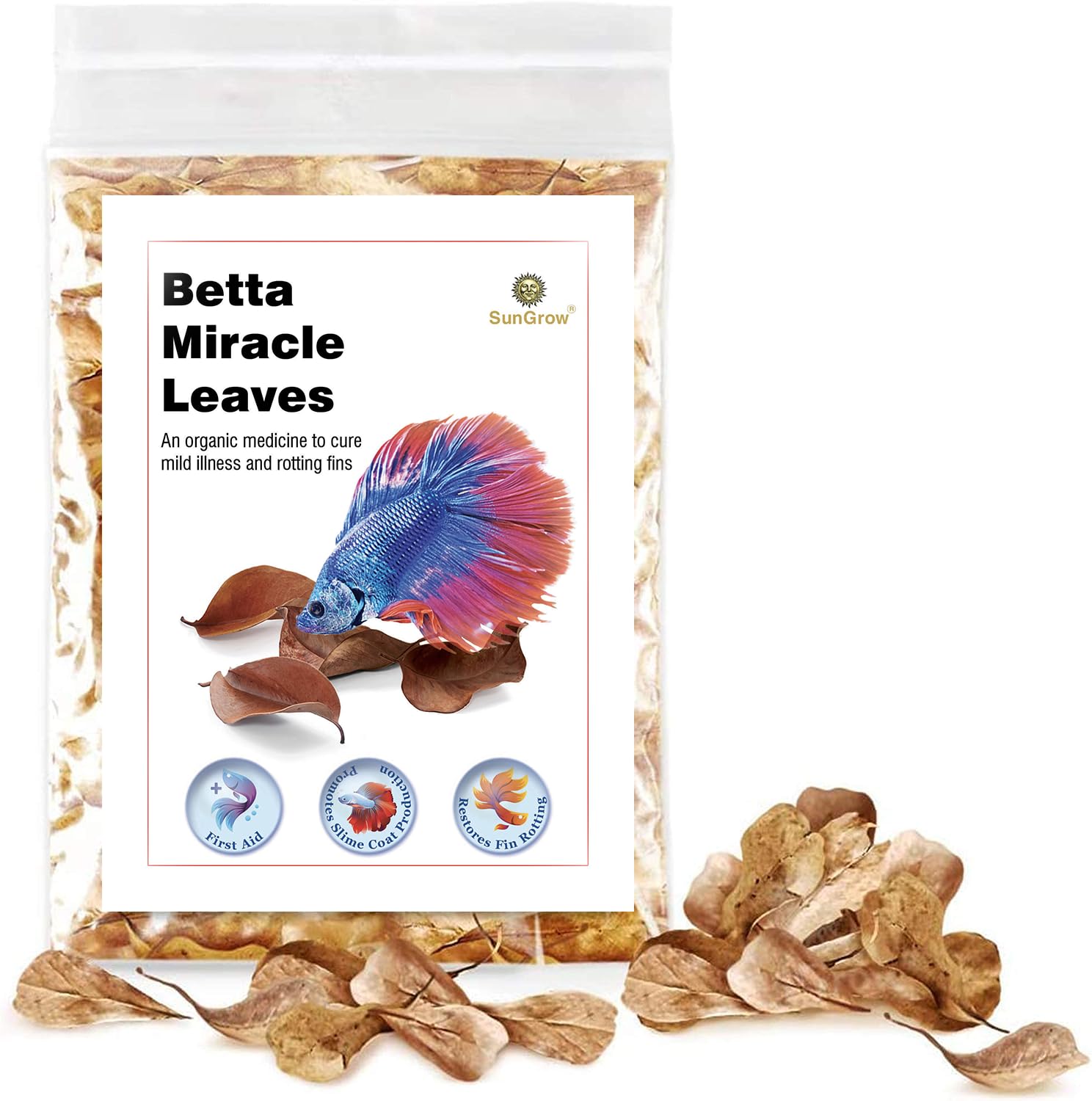 SunGrow 50 pcs Catappa Indian Almond Leaves for Betta Fish Tank Aquarium, 2" Water Conditioner Leaves, Leaf Also Suitable for Shrimp, Goldfish, Guppy and Frogs