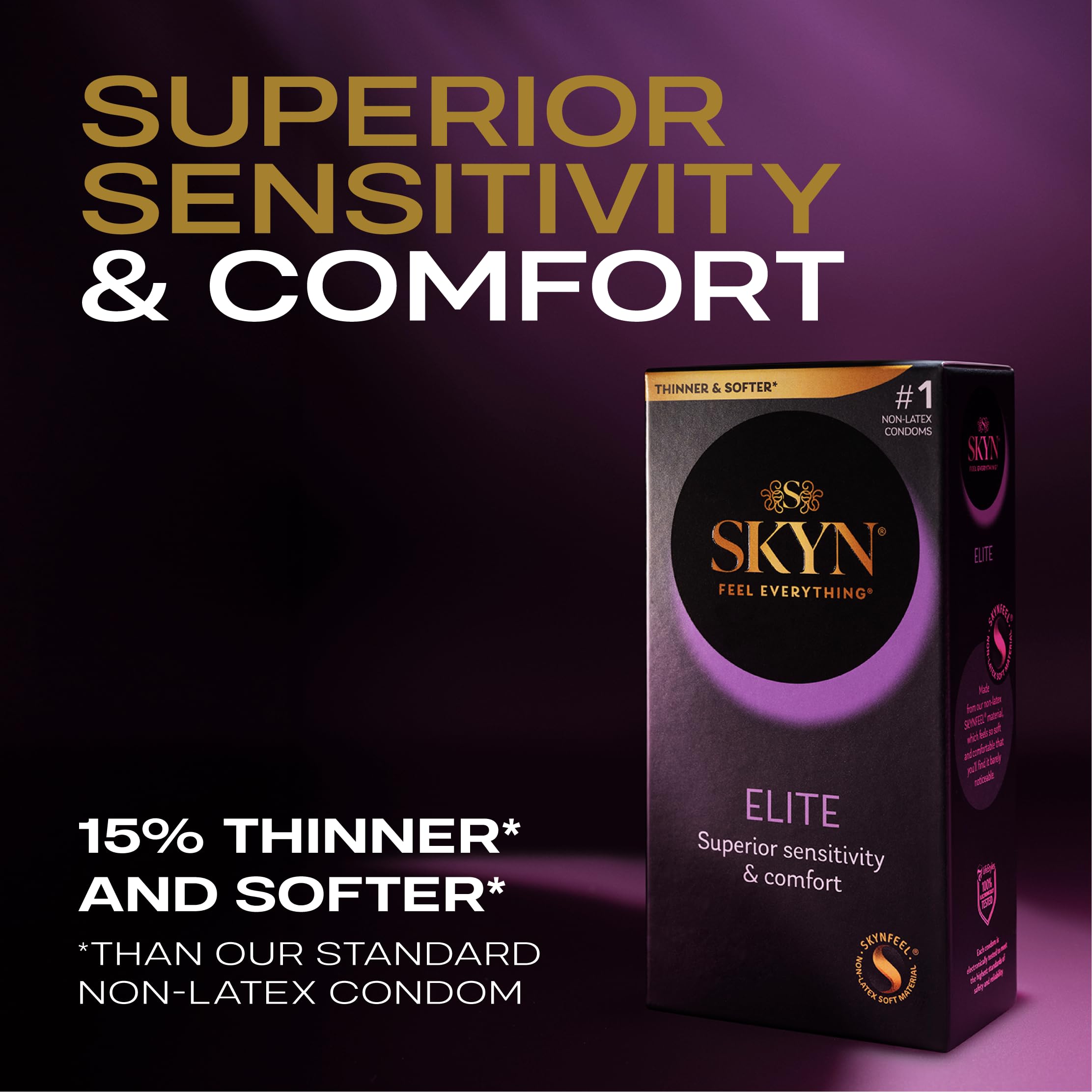 SKYN Elite Ultra-Thin Lubricated Non-Latex Condoms, 46 Count