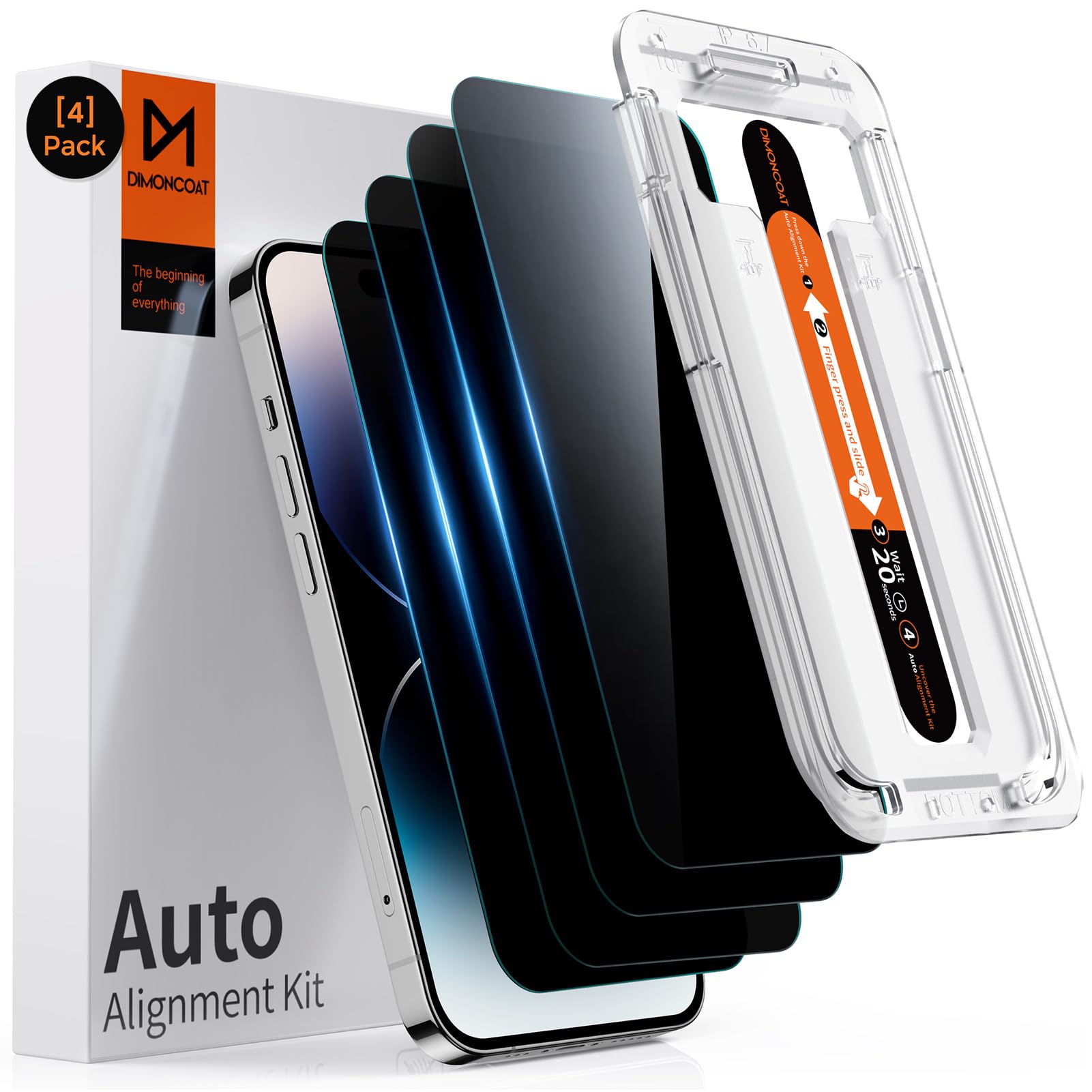 DIMONCOAT 4-Pack Privacy Screen Protector for iPhone 14 Pro Max [Auto Alignment Kit] [10X Military Protection] Compatible iPhone 14 Pro Max 6.7'' Diamonds Hard Tempered Glass Film [Case Friendly]