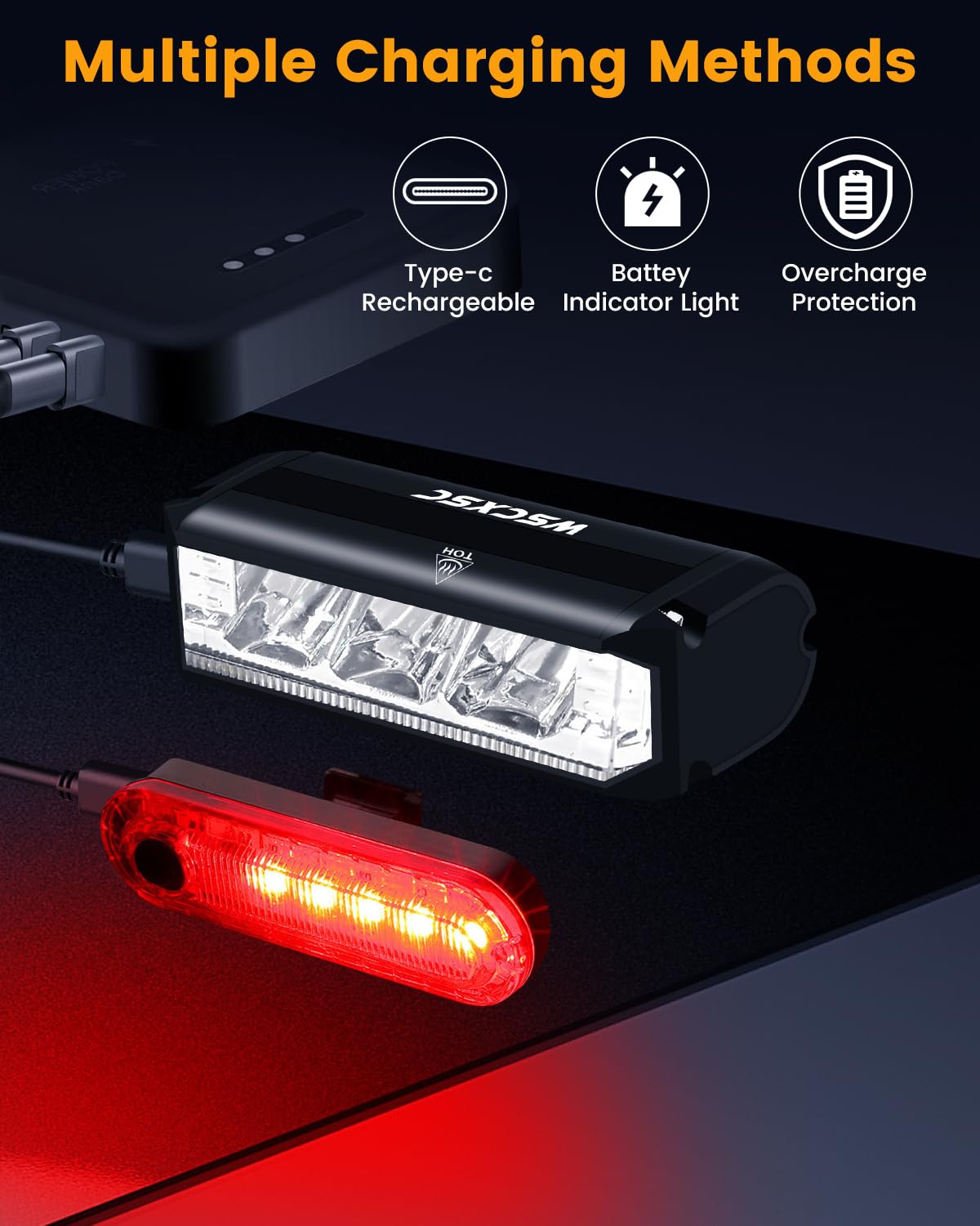 Super Bright Bike Light for Night Riding, USB Rechargeable Bicycle Light, Bicycle Headlight Set, Daytime Running Light, Waterproof Bike Headlight Taillight for Adult Kid Mountain MTB Off-Road Cycling