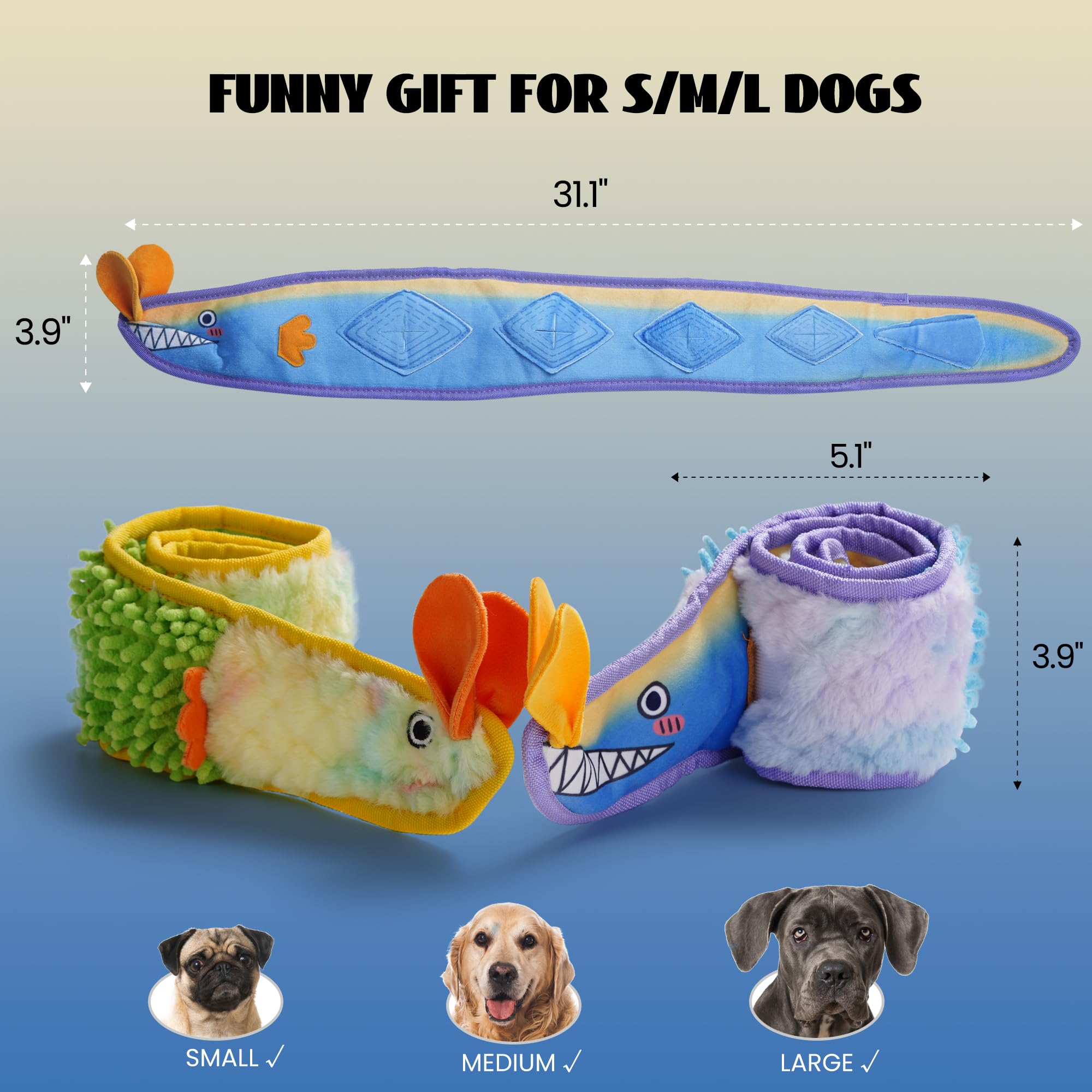 Nocciola No Stuffing Eel Crinkle Dog Squeaky Toys - Durable Dog Toys for Tug of War, Small Puppy Toys | Tough Dog Toys for Small Medium Large Dogs & Aggressive Chewers, Blue Dog Toys to Keep Them Busy