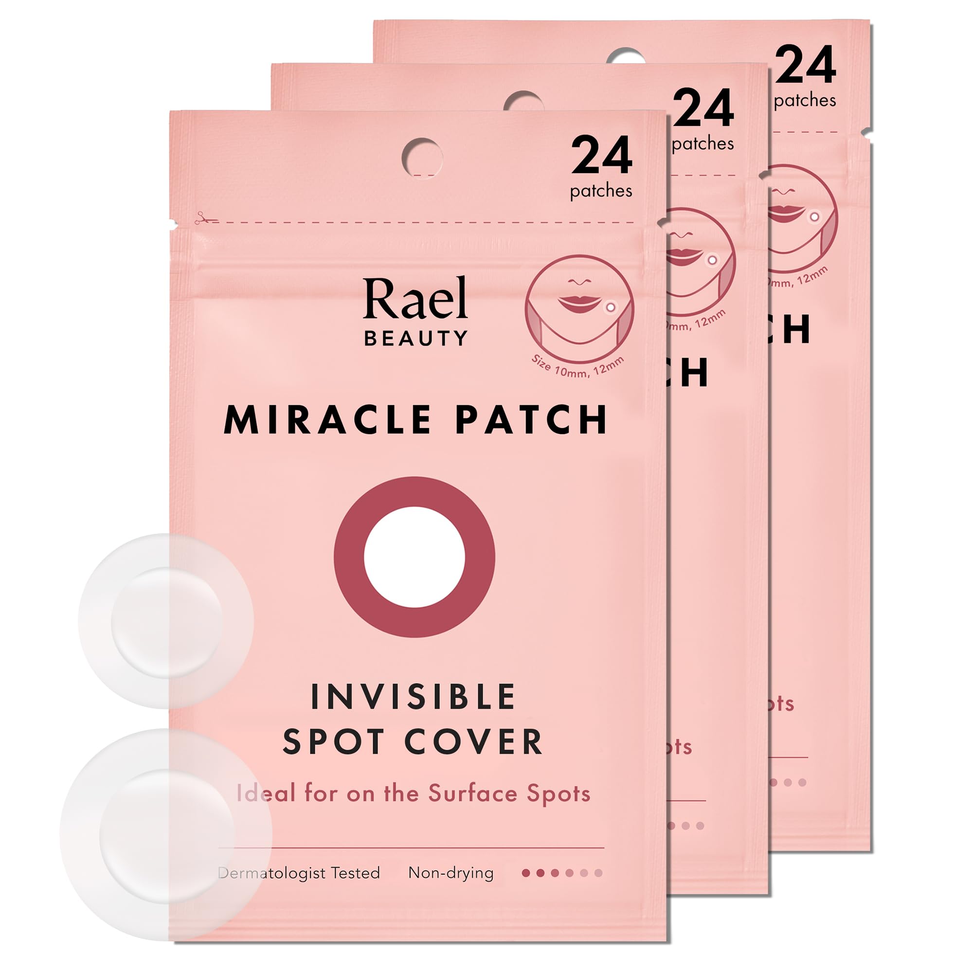 Rael Pimple Patches, Miracle Invisible Spot Cover - Hydrocolloid Acne Patch for Face, Blemishes, Zits Absorbing Patch, Breakouts Spot Treatment for Skin Care, Facial Sticker, 2 Sizes (96 Count)