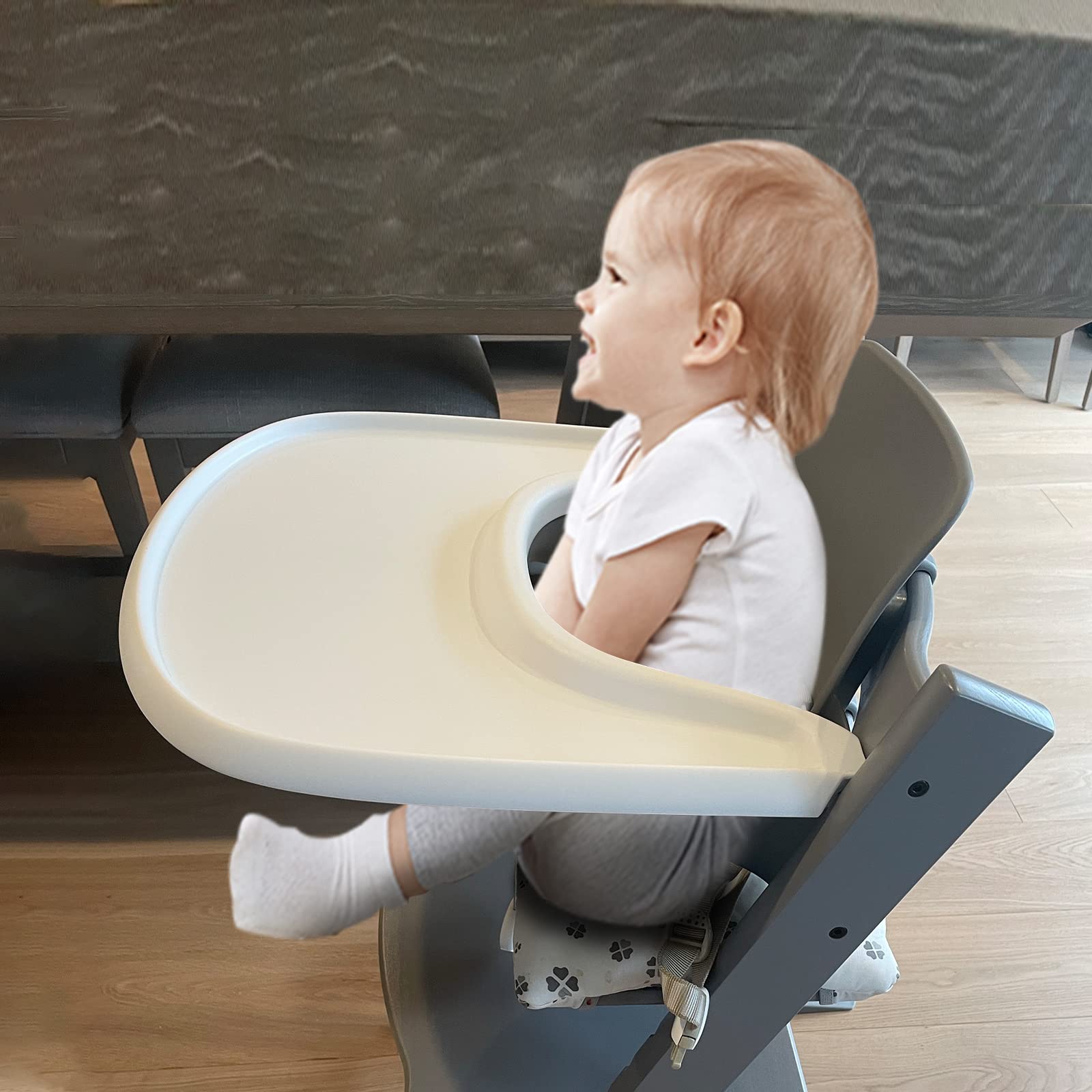 LuQiBabe Baby High Chair Tray Compatible with Stokke Tripp Trapp Chair (V2 and Beyond) with Smooth Surface and Strong Suction Power Made of Food-Safe Plastic (BPA BPS BPF Lead Phthalate Free) - White