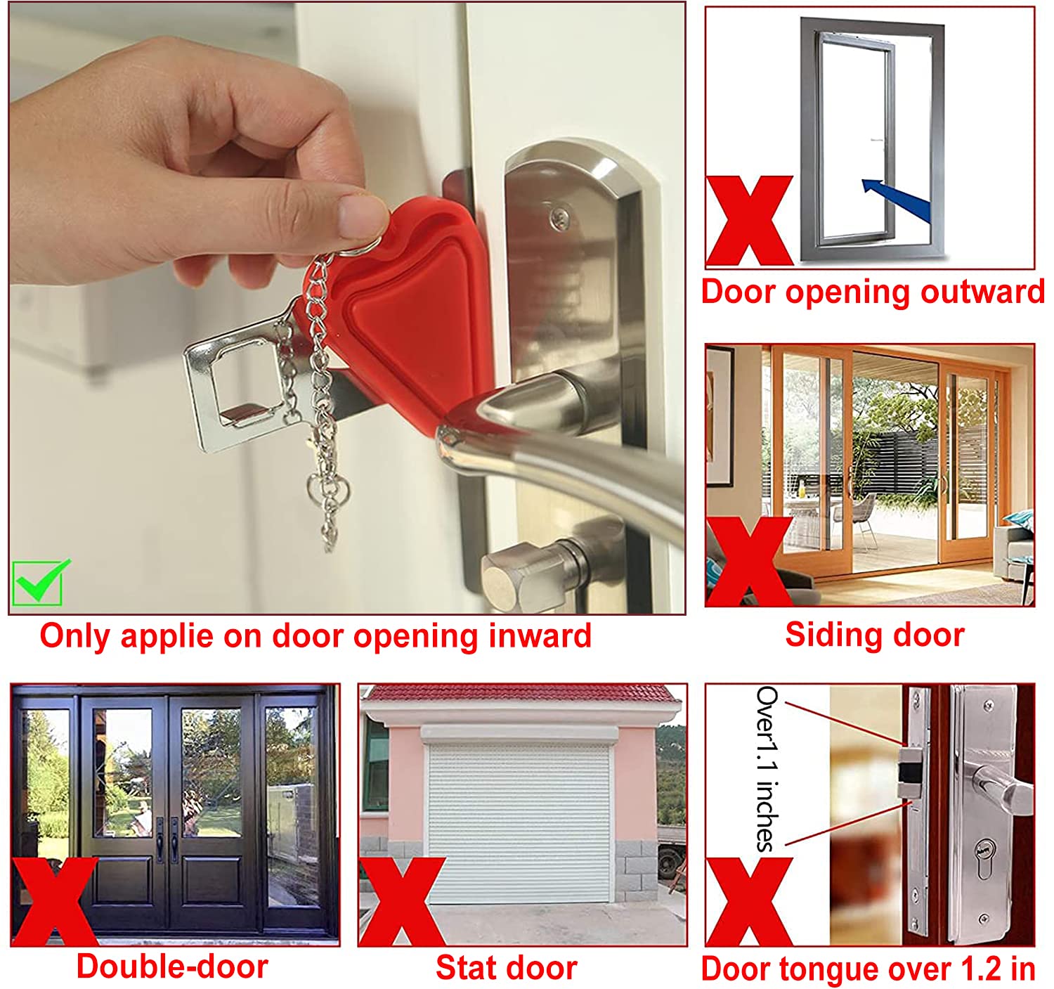 MBBEST Portable Door Lock & Door Stop Alarm,Dual Protection Security Devices Pocket Door Stopper Self Defensey Tools for Hotel Travel Home Apartment House, Red/Black