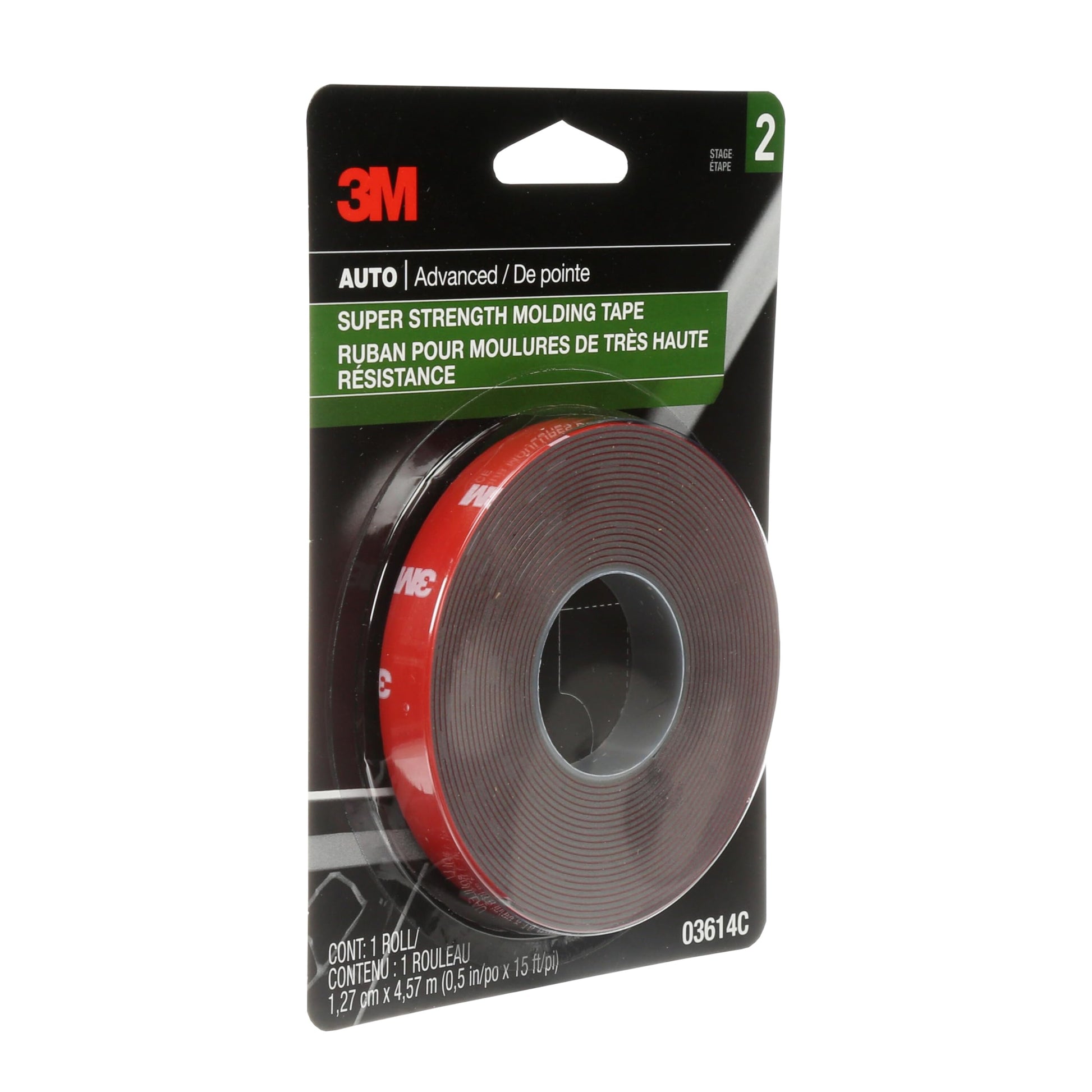 3M Super-Strength Molding Tape, 1/2 in x 15 ft, High Strength Double-Sided Adhesive, Permanently Attaches Side Moldings, Trim and Emblems to Interior and Exterior of Vehicles (03614)