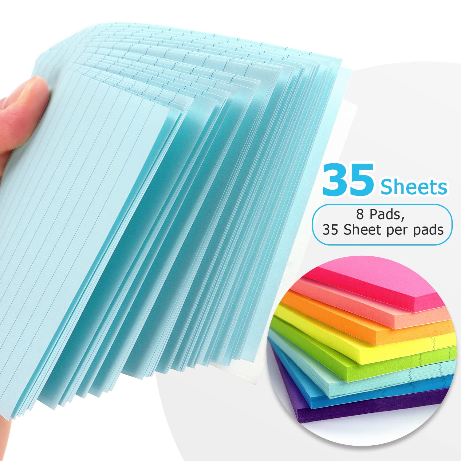 6 Pads Lined Sticky Notes 3x3 Sticky Notes with Lines Self-Stick Note Pads 6 Bright Multi Colors,100 Sheet/Pad