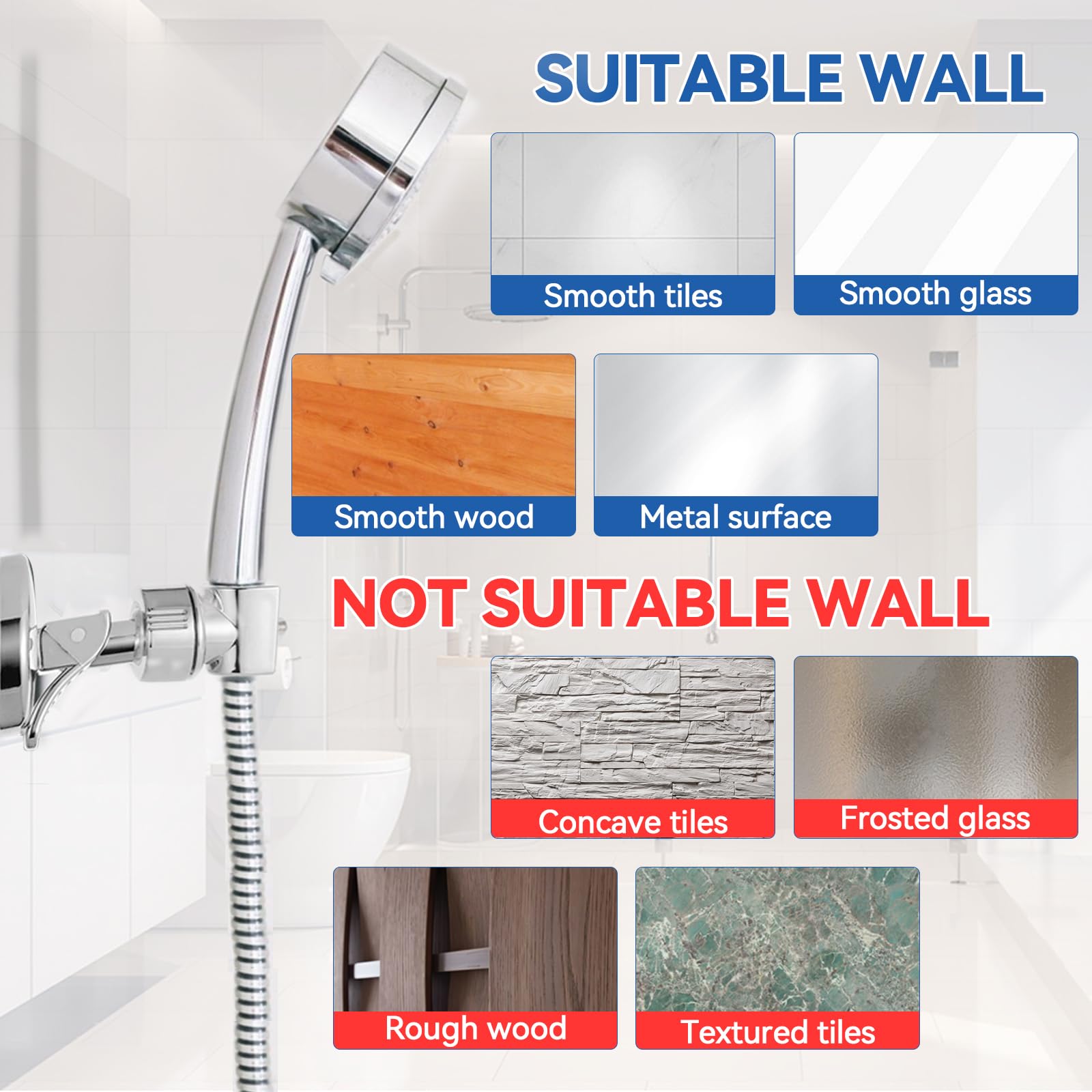 PROZADAHAO Adjustable Shower Head Holder, Bathroom Suction Cup Handheld Shower Head Bracket, Removable Wall Mounted Suction Bracket (Silver-1)