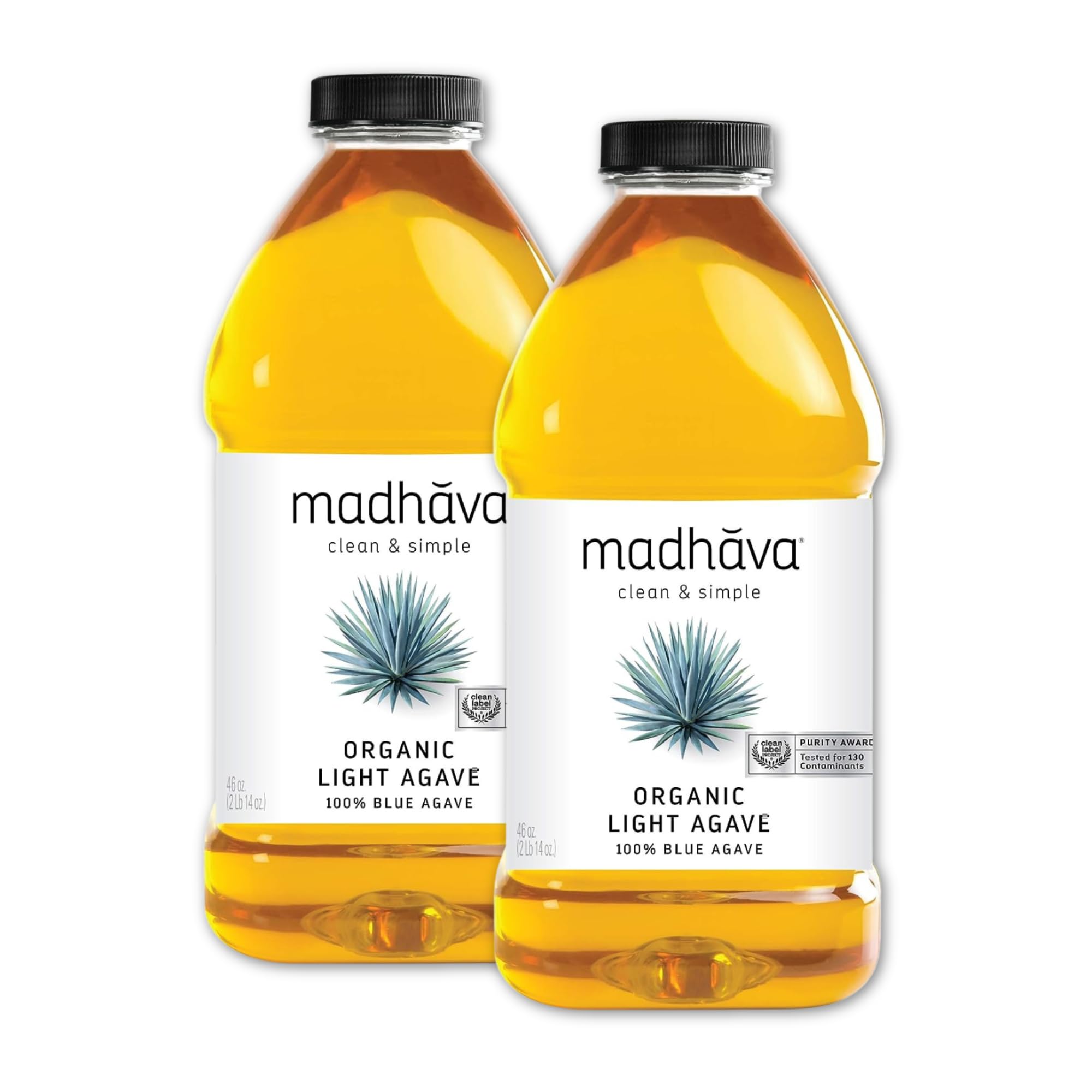 MADHAVA Bio Helle Agave, 100% Reiner Blauer Nektar | Zucker-Alternative | Vegan | Ohne Gentechnik | Natürliches Flüssigsüßmittel, 46 Oz. (2er-Pack)