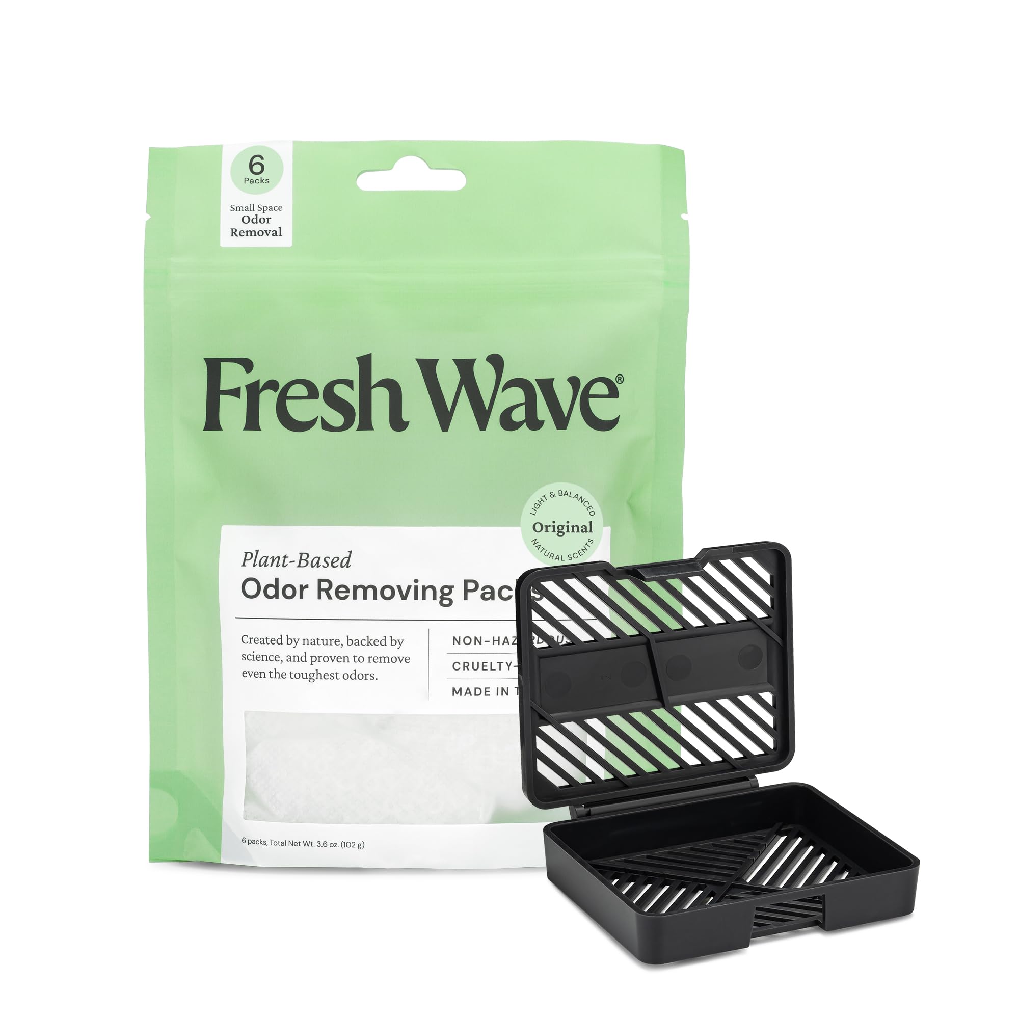 Fresh Wave Original Odor Eliminating & Deodorizing Packs - Bag of 6 & Fresh Pod Case - Safer Odor Relief for Small Spaces, Natural Plant-Based Odor Eliminator, Odor Absorbers for Home