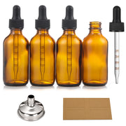 2 oz Dark Amber Glass Dropper Bottles with Measurement Dropper, 4 Pack- 60ml Thick Tincture Bottles with Measured Eye Dropper, Essential Oil Bottle with Dropper for Liquids - Leakproof Travel Bottles