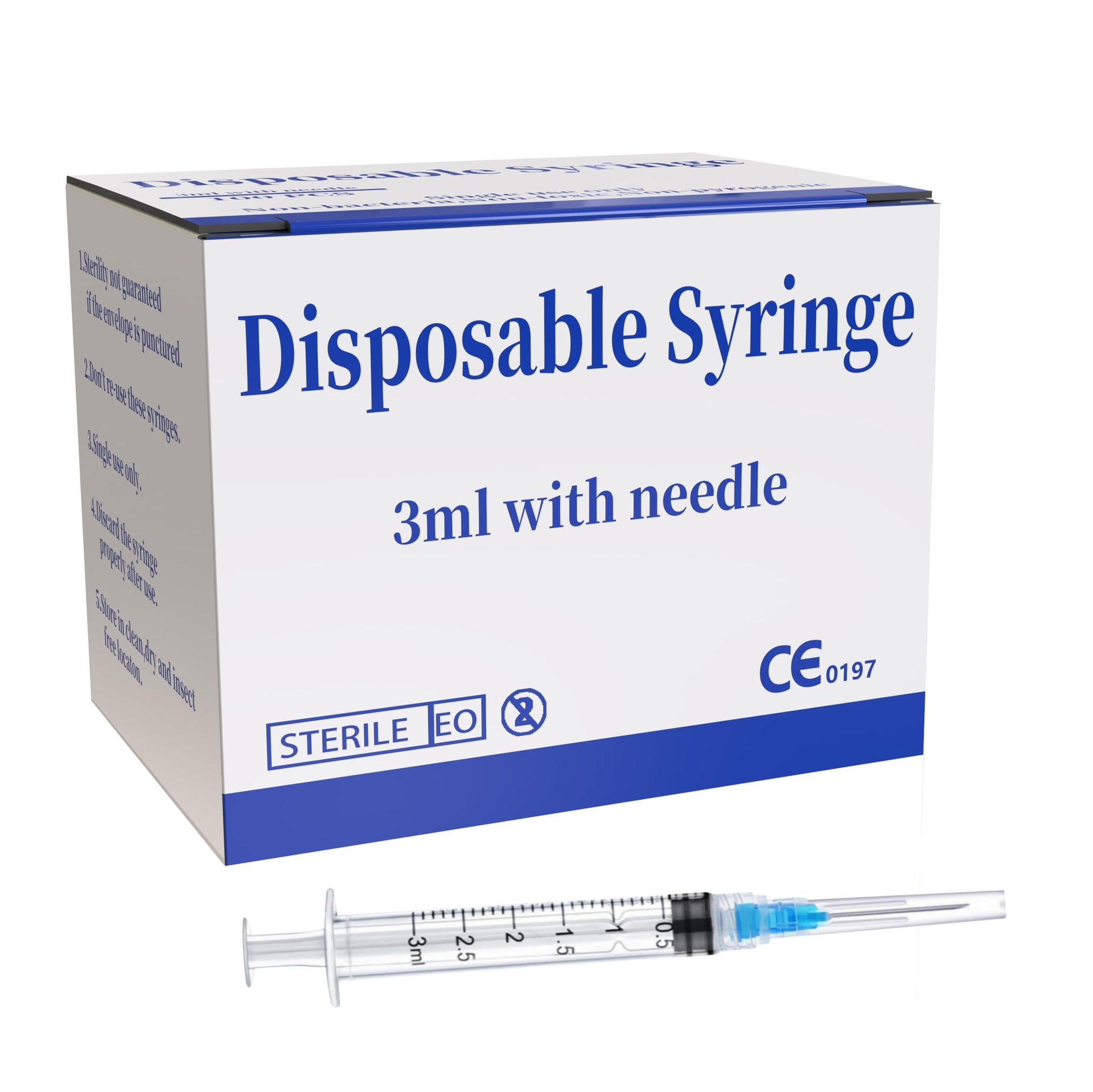 100 Pack 3ml 23Ga Plastic Syringe with Measurement for Scientific Labs, Industrial Dispensing Animal and Pet Supplies, Disposable Individually Wrapped (100, 3ml-23Ga)