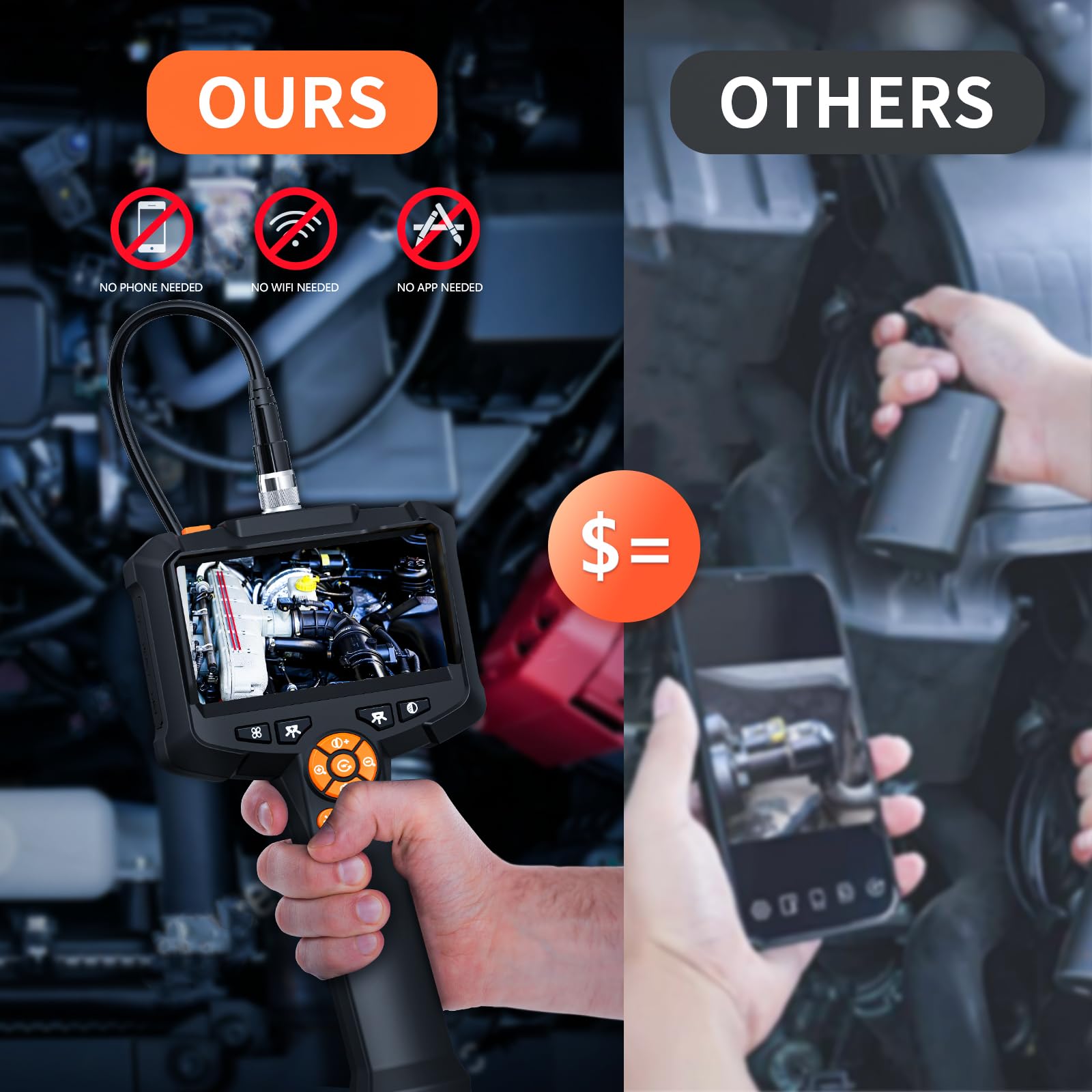 Endoscope Camera with Light, 1080P HD Borescope with 8 Adjustable Lights, 4.3" Endoscope with 16.4ft Semi-Rigid Snake Camera, IP67 Waterproof Borescopese for Sewer, Cool Gadgets & Tools for Men