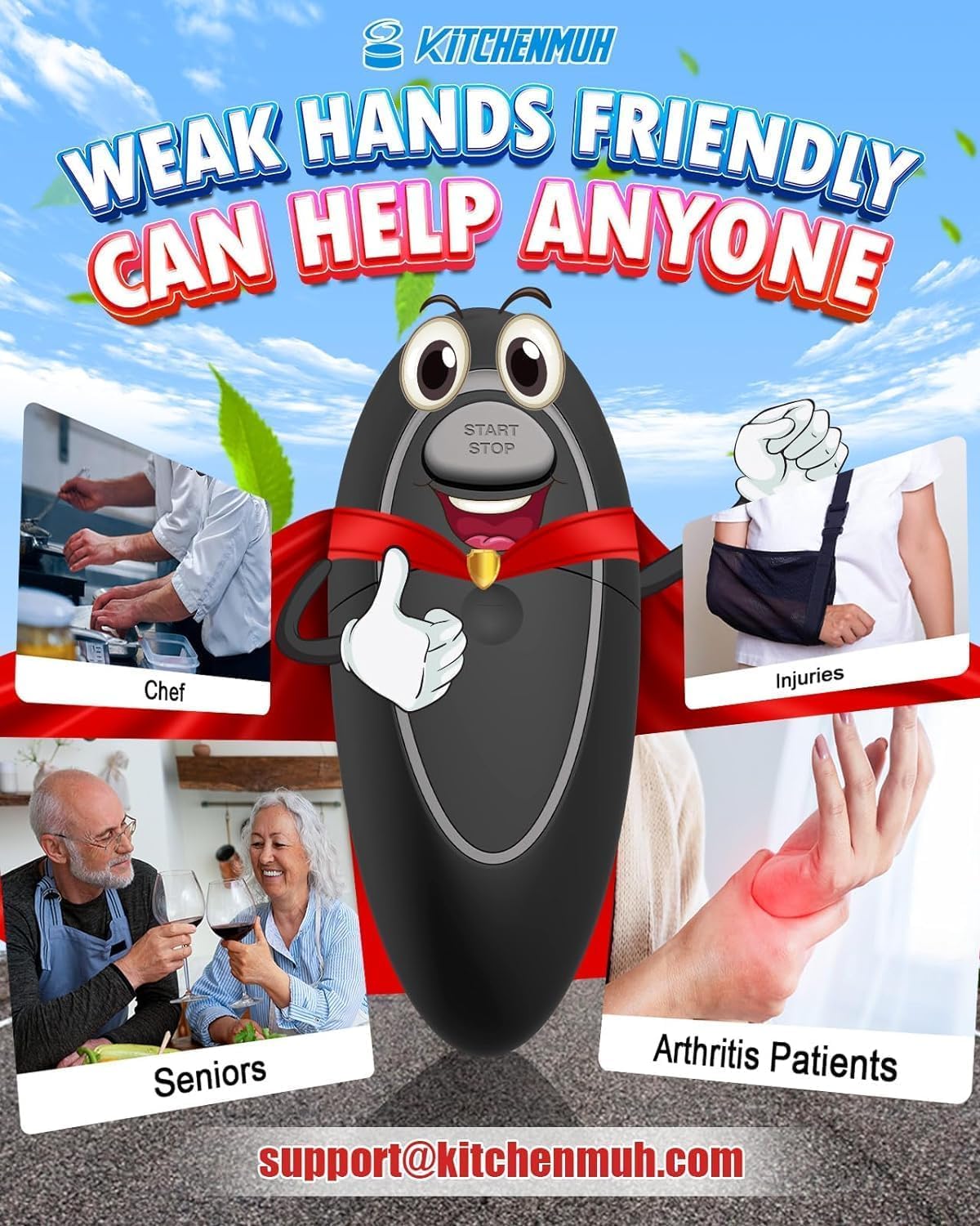One Touch Electric Can Opener Fits Almost All Can Sizes for Seniors with Arthritis, Hand Held Battery Operated Can Opener with Smooth Edge, Food Safe Kitchen Gadgets Automatic Can Opener for Kitchen