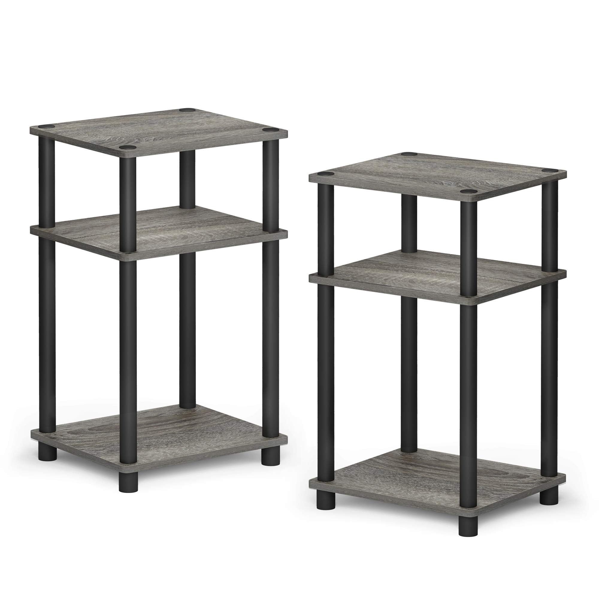 Furinno Just 3-Tier Turn-N-Tube End Table / Side Table / Night Stand / Bedside Table with Plastic Poles, 1-Pack, Columbia Walnut/Black
