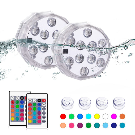 TEPENAR Submersible Led Lights with Remote: Waterproof Pool Lights Underwater Battery Operated Controlled 16 Color Changing Hot Tub Lights for Pool Shower Bathtub Vase Aquarium Decoration 2 Pack