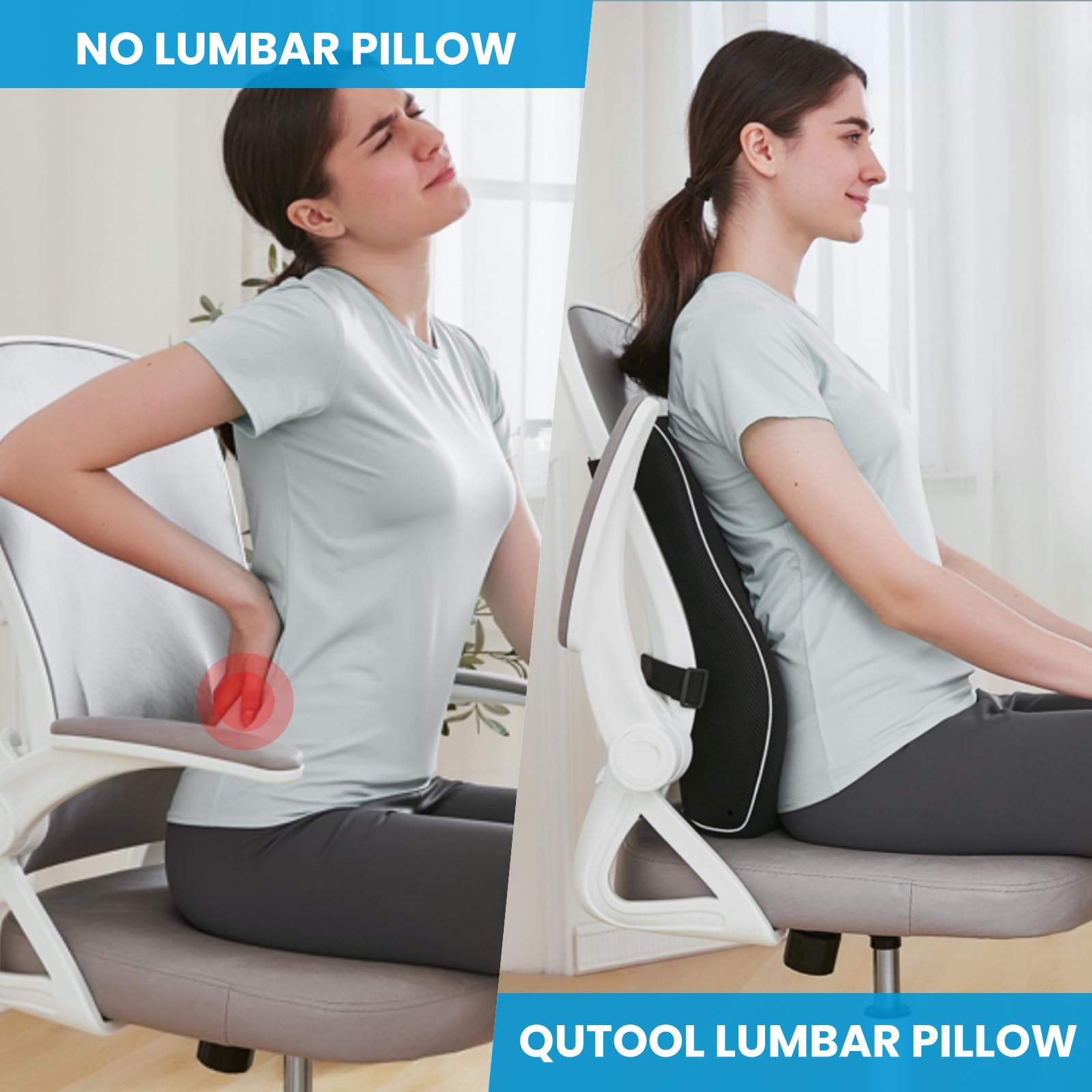 Lumbar Support Pillow for Office Chair,Office Home, College Dorm Room Essentials,Back Support Pillow for Car, Chair Cushions,Back Pain Relief Improve Posture,Mesh Cover Double Adjustable Straps