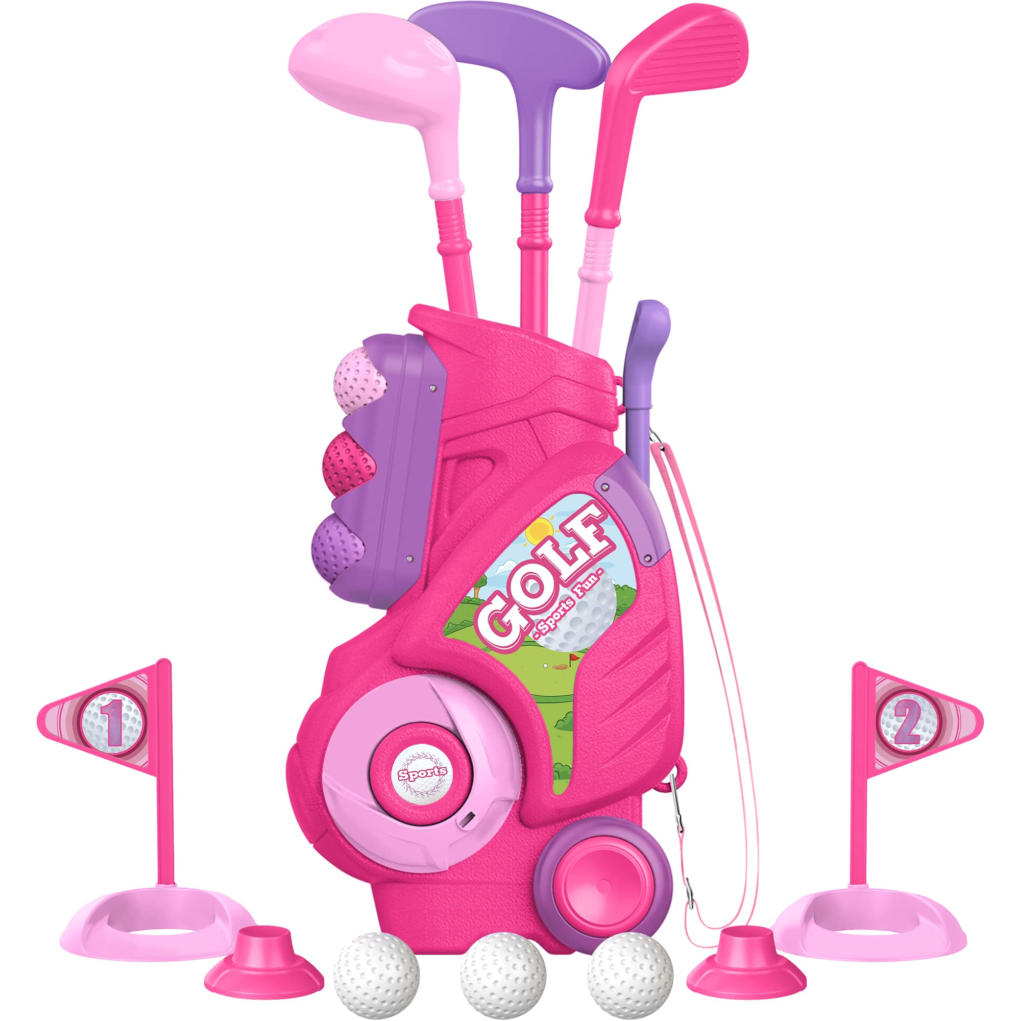 Liberry Toddler Golf Set, Upgraded Kids Golf Cart with Unique Shoulder Strap Design, Indoor and Outdoor Golf Toys for Boys and Girls Aged 1-5 Years Old