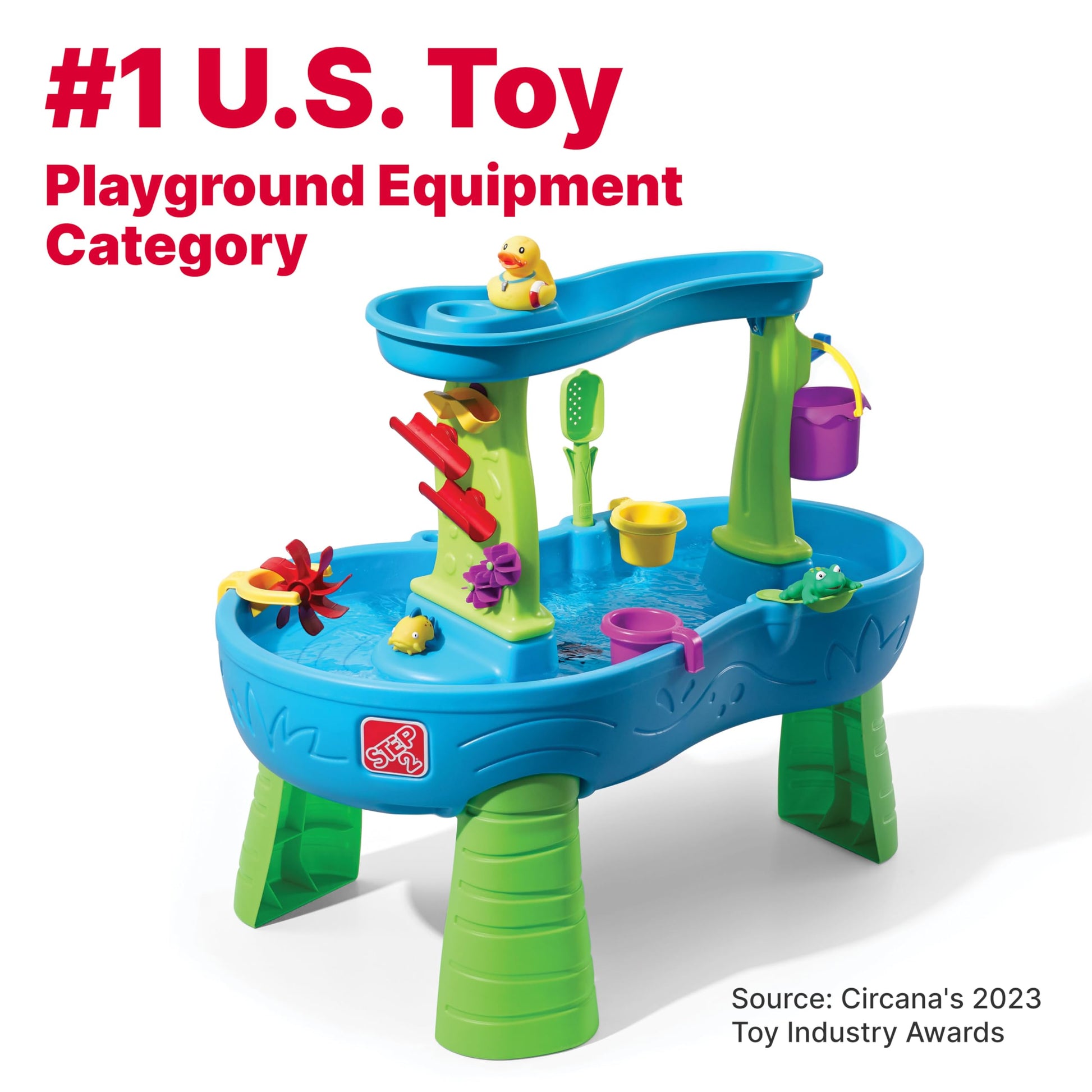 Step2 Rain Showers Splash Pond Water Table, Kids Water and Sand Activity Sensory Playset, Summer Outdoor Toys, 13 Piece Water Toy Accessories, For Toddlers 1.5+ Years Old, Blue & Green