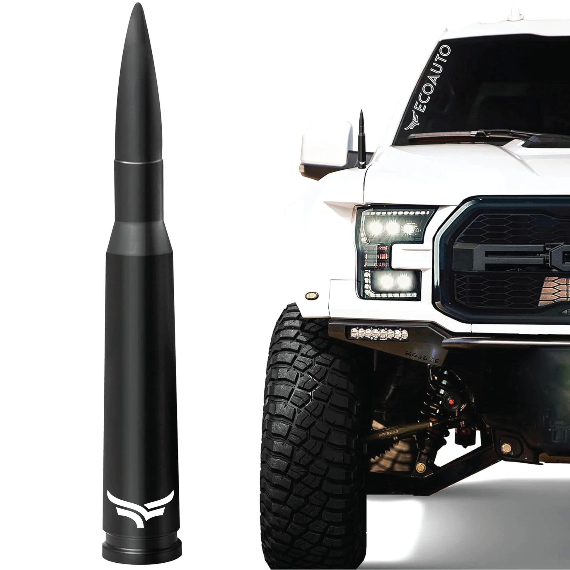 EcoAuto Bullet Antenna Replacement for Dodge Ram & Ford F150 F250 F350 Super Duty Ford Raptor Bronco Trucks - Anti-Theft Design - Radio Antenna for Truck 1990 - Current (American Flag)