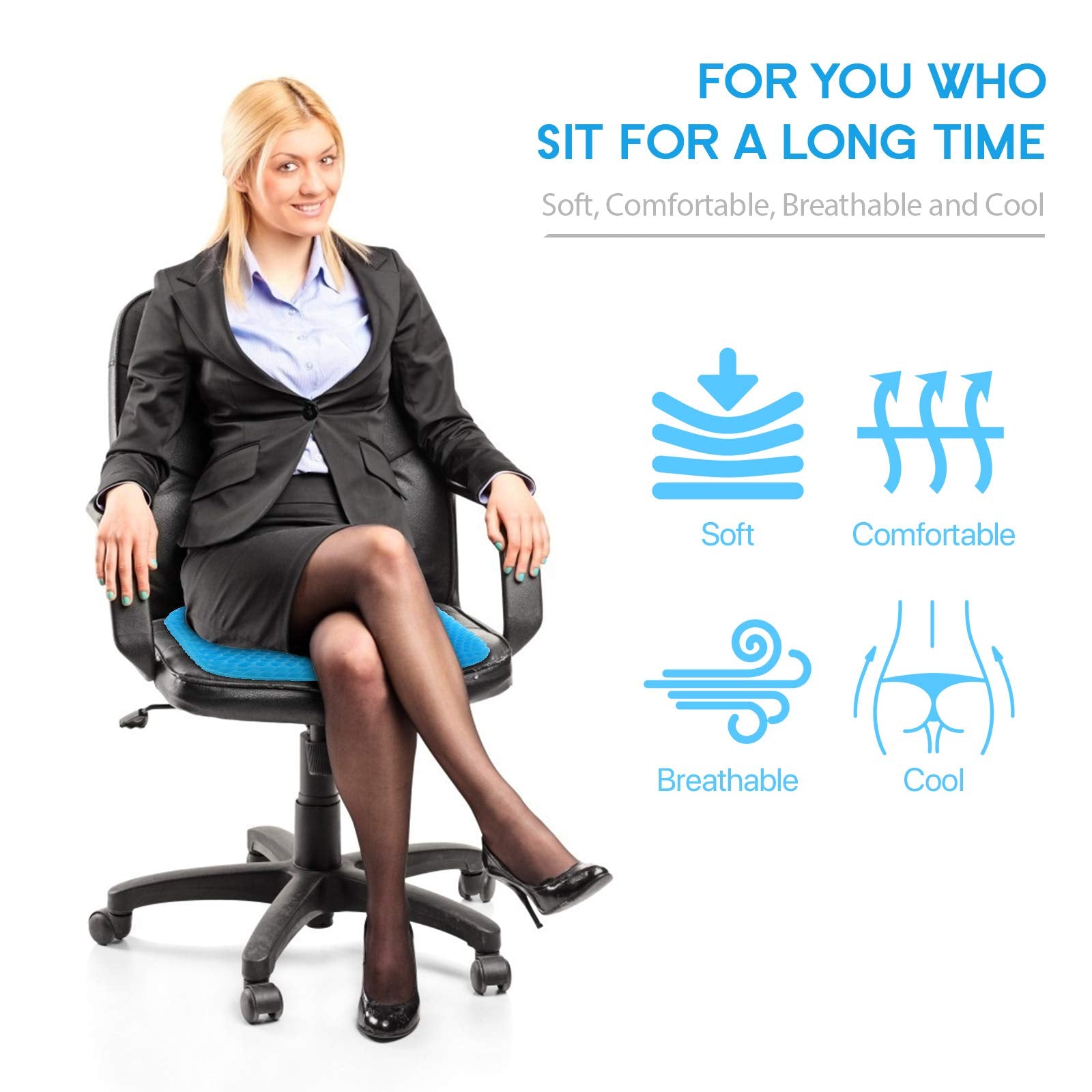 Hvllyan Gel Seat Cushion for Long Sitting (Thick & Extra Large), Gel Cushion for Wheelchair Soft, Chair Cushion, Car Seat Cushion Breathable, for Office Chair for Hip Pain