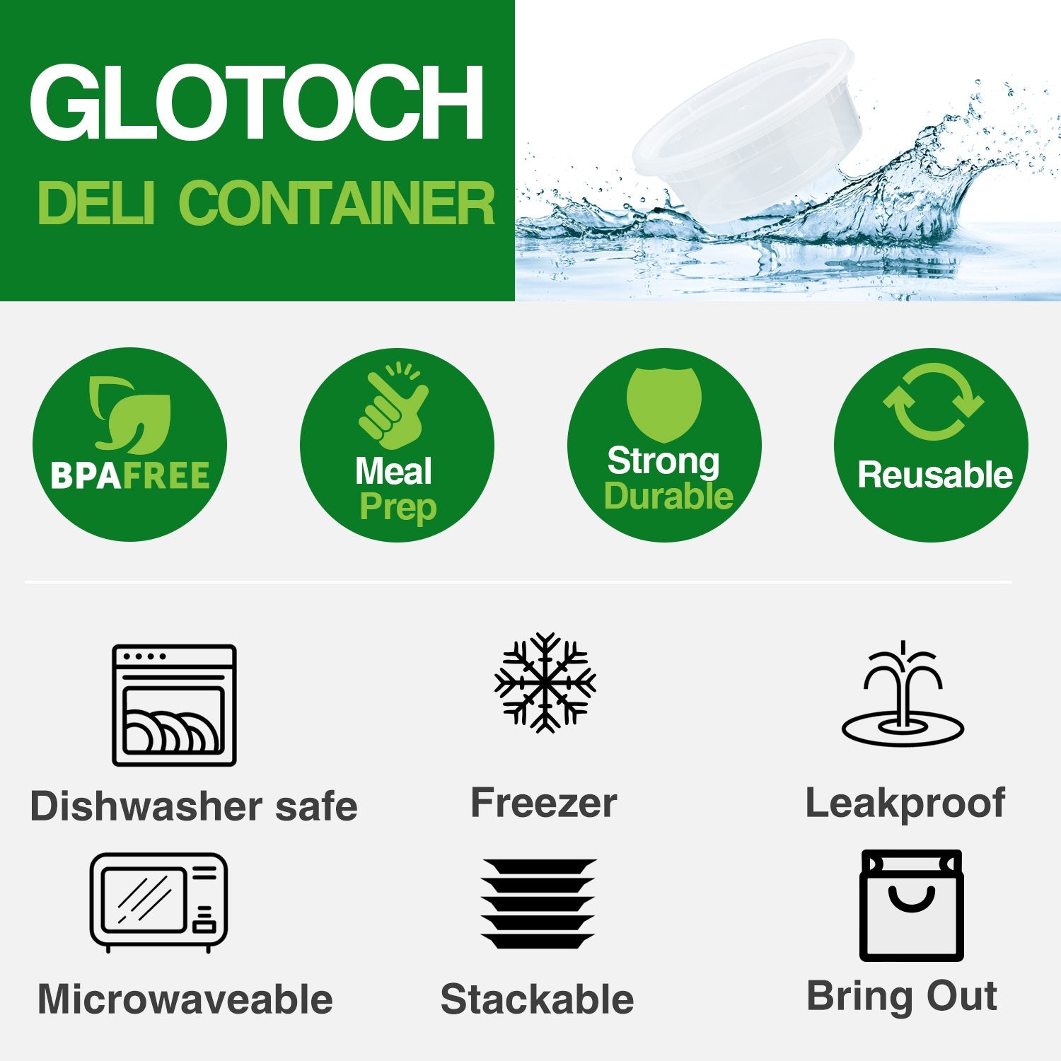 Glotoch 24 Pack 16 oz Deli Containers with Lids, Plastic Food Storage Freezer Storge Soup Containers with Lids - Microwave, Freezer & Dishwasher Safe Eco-Friendly, BPA-Free, Reusable & Stackable