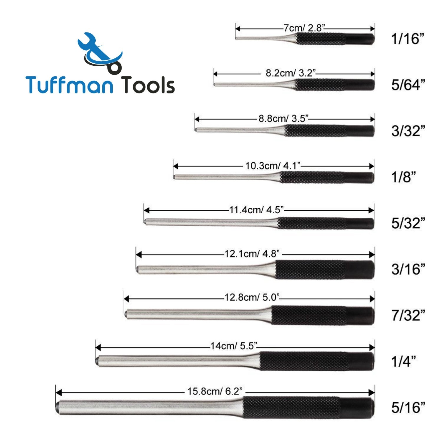 TuffMan Tools, Roll Pin Punch Set 9pc Craftsman Tool Set - Great Nail Punch for Gun Tool Kit Building, Watch Repair Kit and Removing Firing Pin with Tool Pouch
