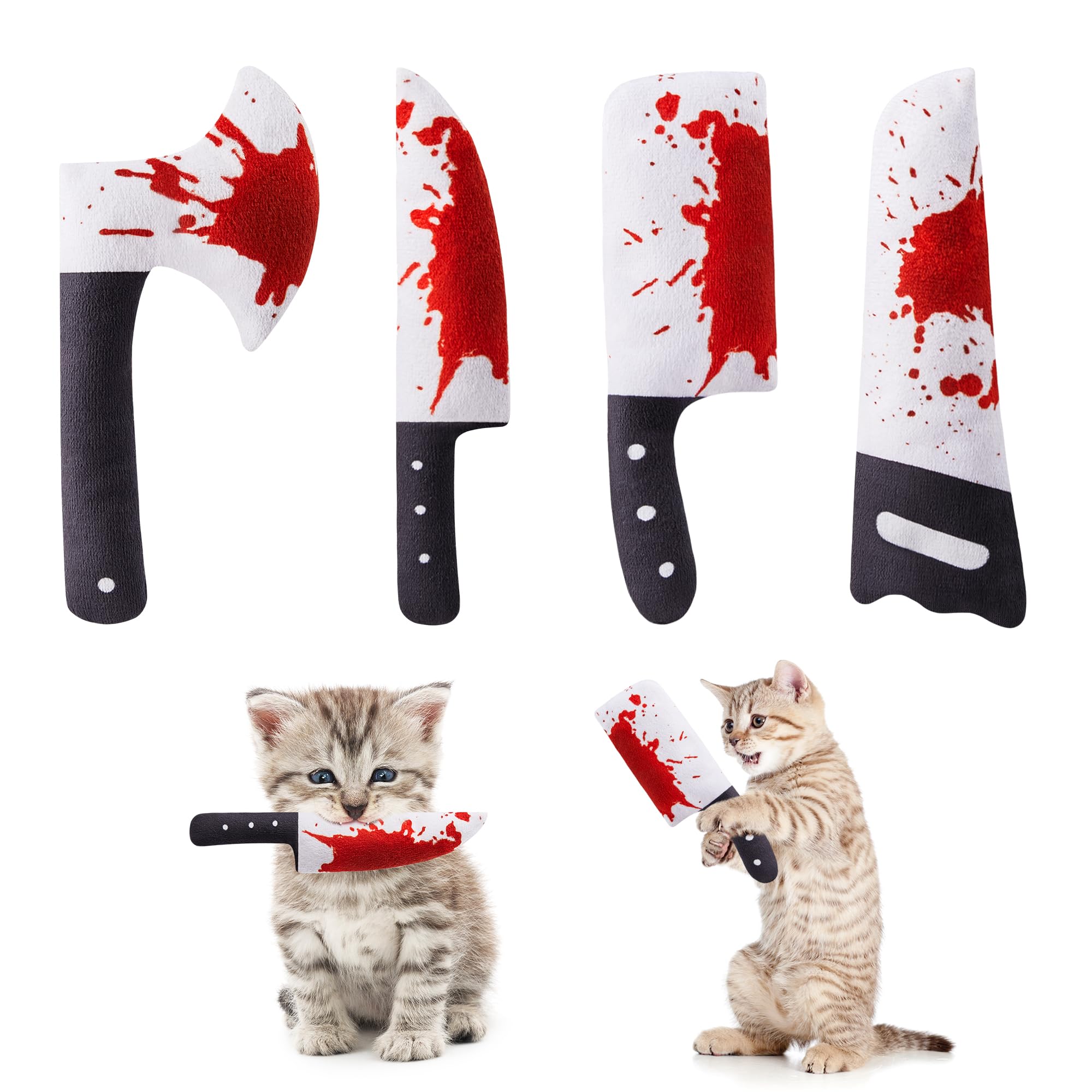 Potaroma 4Pcs Cat Toys, Horror Knife-Shaped Kitten Catnip Crinkly Sound Toys, Indoor Exercise for All Cat Breeds 6.5 Inches