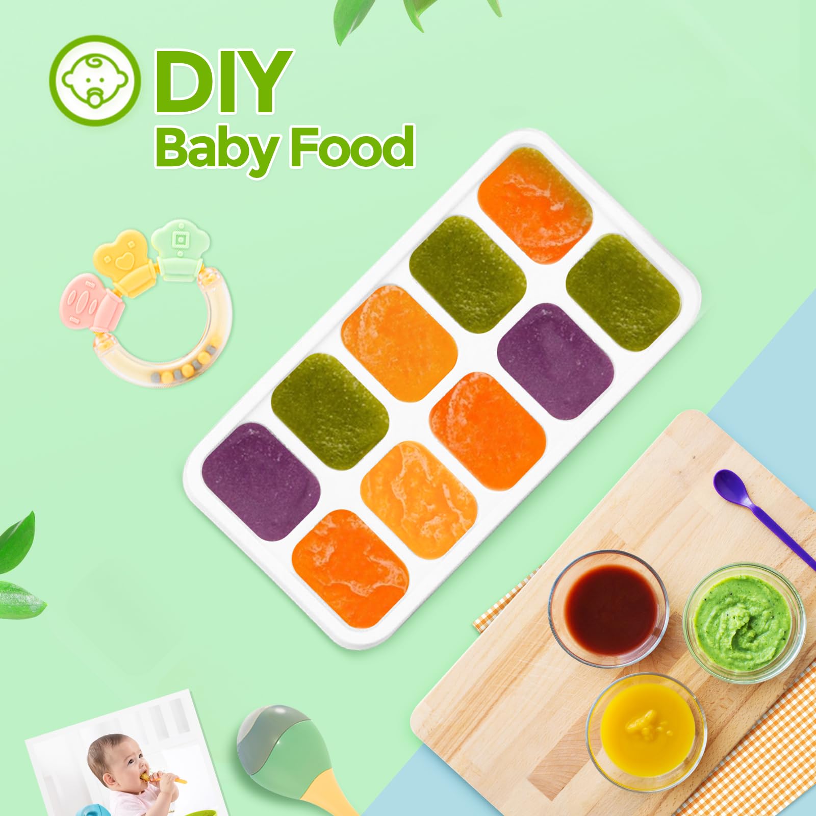 DOQAUS Ice Cube Trays 4 Pack, 40 pcs Silicone Ice Cubes Tray Maker with Spill-Resistant Removable Lid, Easy Release & Pop out, LFGB and BPA Free, Stackable Flexible, for Soup, Food, Cocktail, Coffee