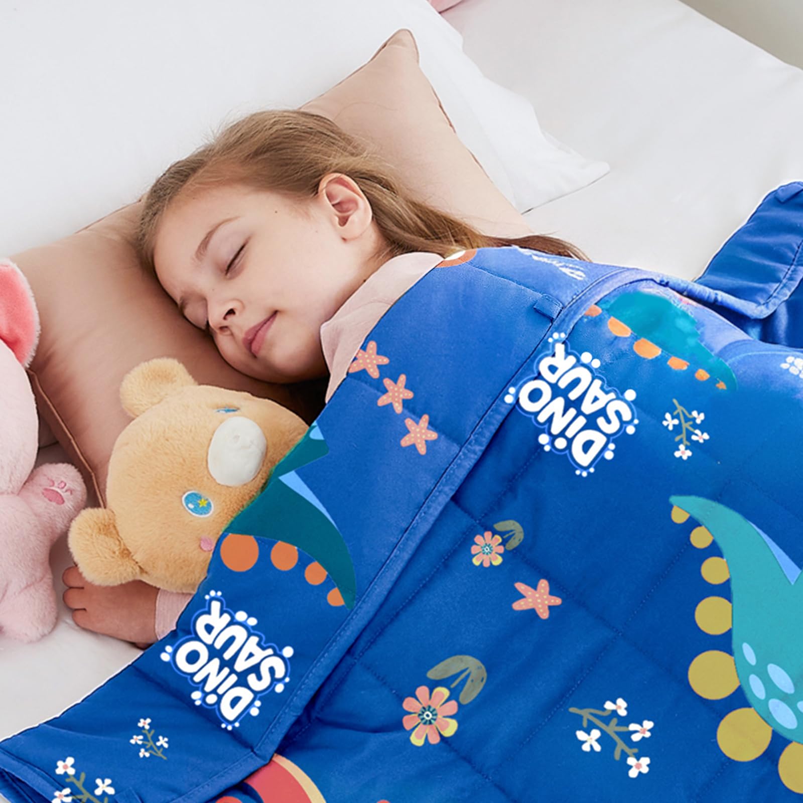 HOSUKKO Therapiedecke mit Gewichten - 2,3 kg schwere blaue Dinosaurierdecke - Atmungsaktive Decke (91 x 122 cm, 2,3 kg)