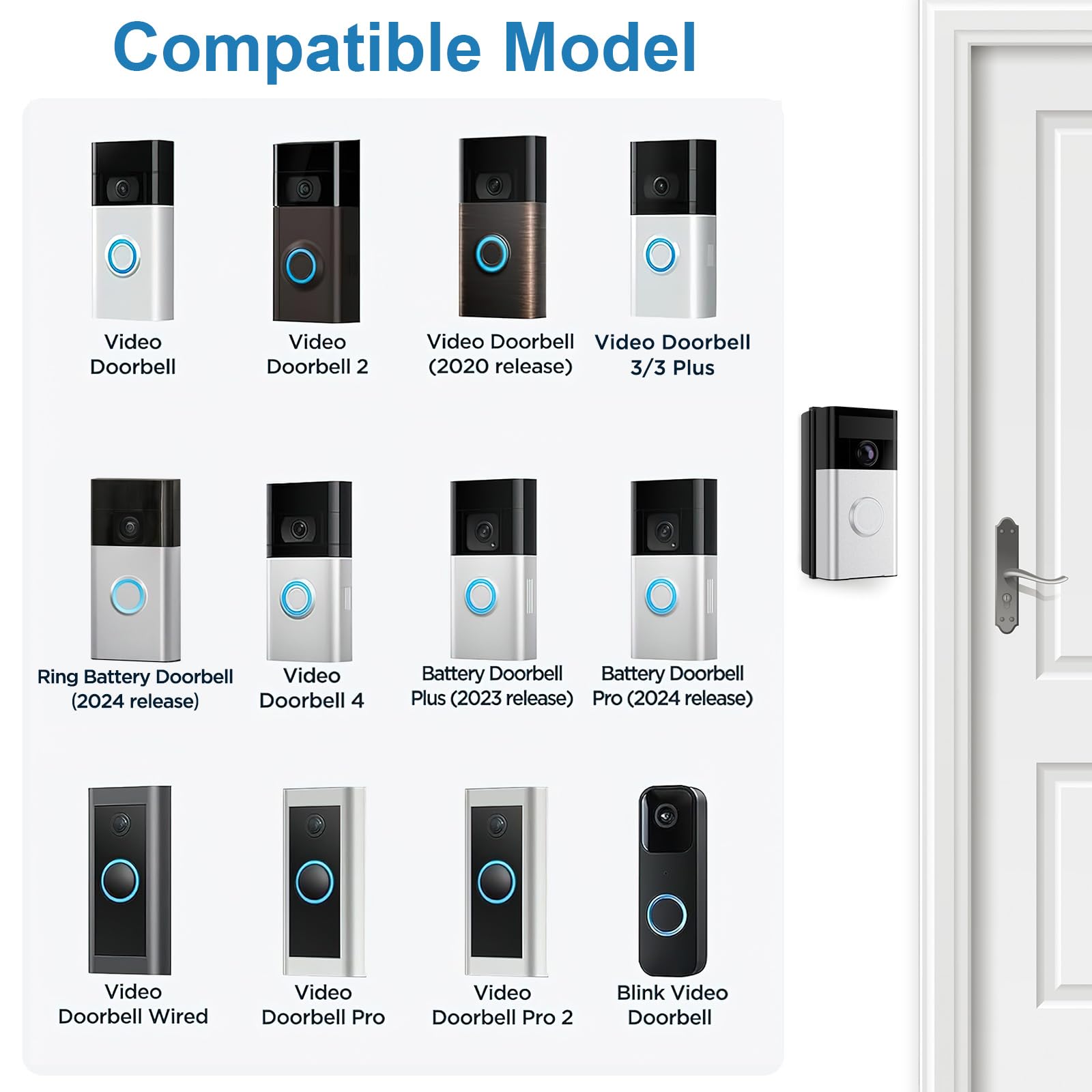 RIOVO Adjustable 30 to 55 Degree Doorbell Angle Mount Compatible with Ring/Blink Video Doorbell/Battery Doorbell, Replacement Angle Adjustment Adapter Mounting Bracket Wedge Kit