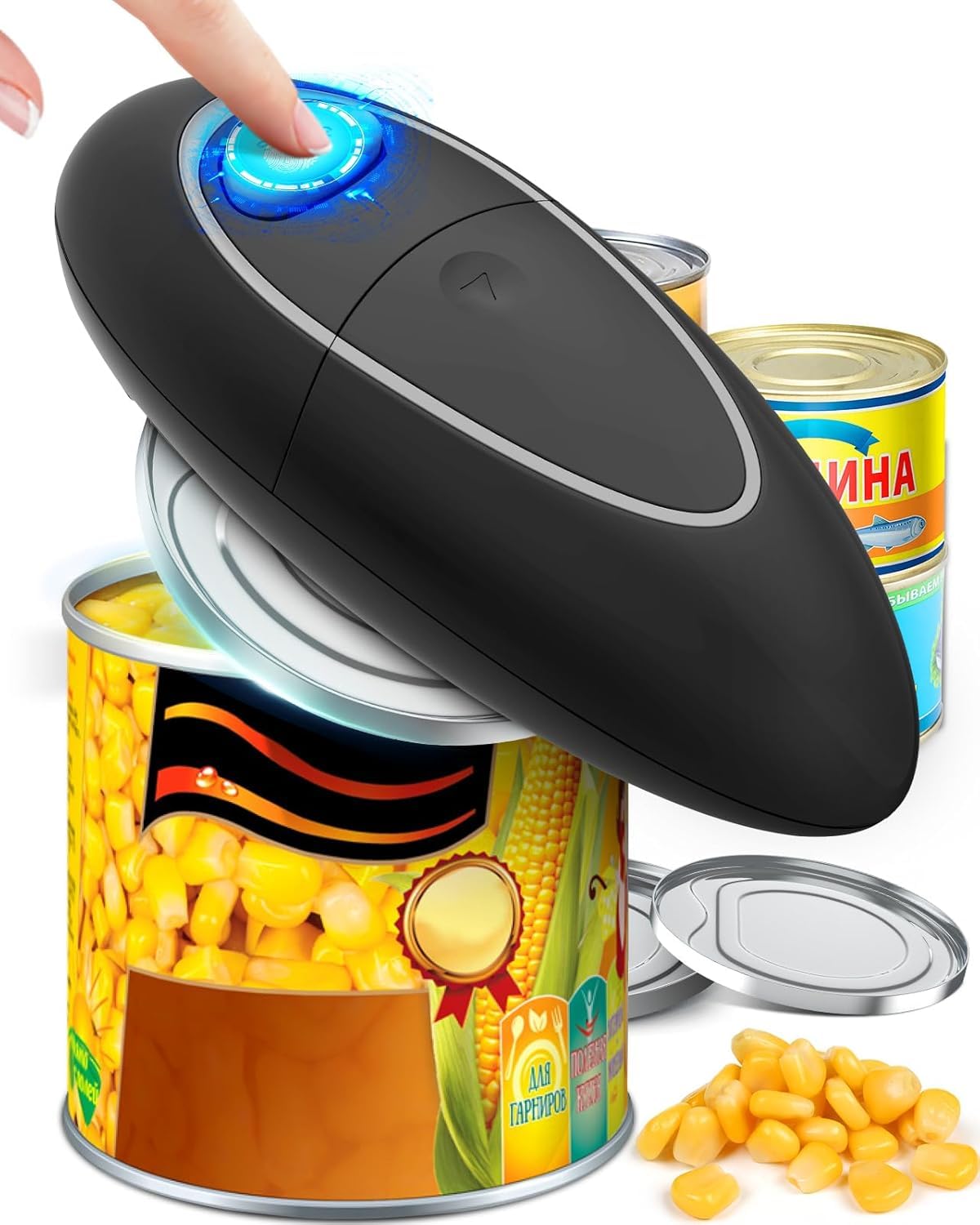 One Touch Electric Can Opener Fits Almost All Can Sizes for Seniors with Arthritis, Hand Held Battery Operated Can Opener with Smooth Edge, Food Safe Kitchen Gadgets Automatic Can Opener for Kitchen
