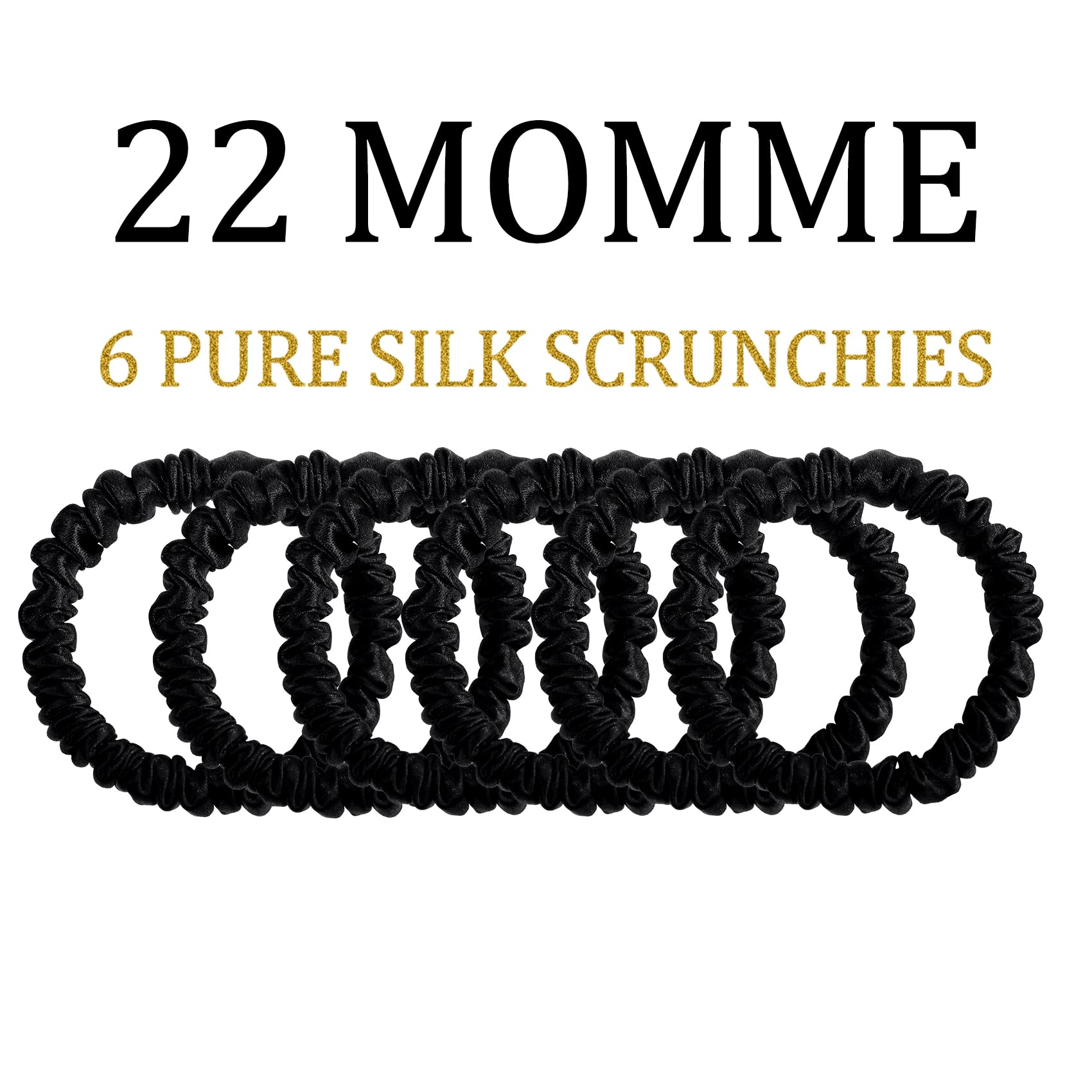 6PCS 100% Mulberry Silk Hair Ties Small Silk Scrunchies for Women Girls Curly Thick Thin Hair .Women's Black Cute Satin Sleepy Bulk Hair Tie Scrunchie Sleep