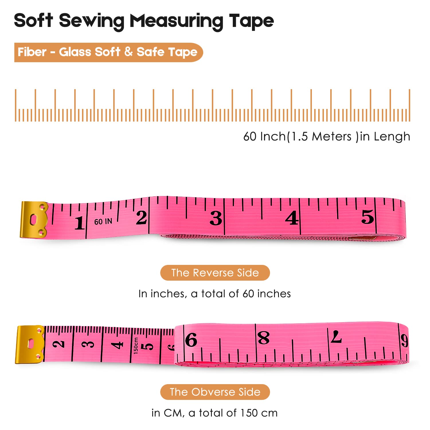 2 Pack Tape Measure Measuring Tape for Body Fabric Sewing Tailor Cloth Knitting Vinyl Home Craft Measurements, 60-Inch Soft Fashion Pink & Retractable Black Double Scales Rulers for Body Weight Loss