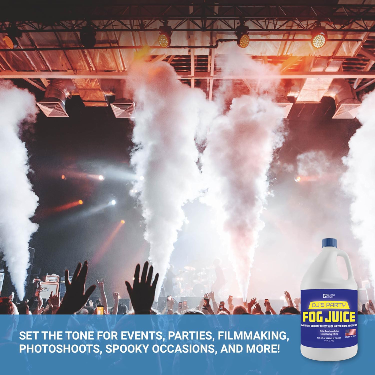 Essential Values Fog Machine Fluid 3.78 litres - Fog Juice Long-Lasting Medium Density Fog for Water Based Foggers, Perfect for 400 Watt to 1500 Fog Machines - Outdoor or Indoor
