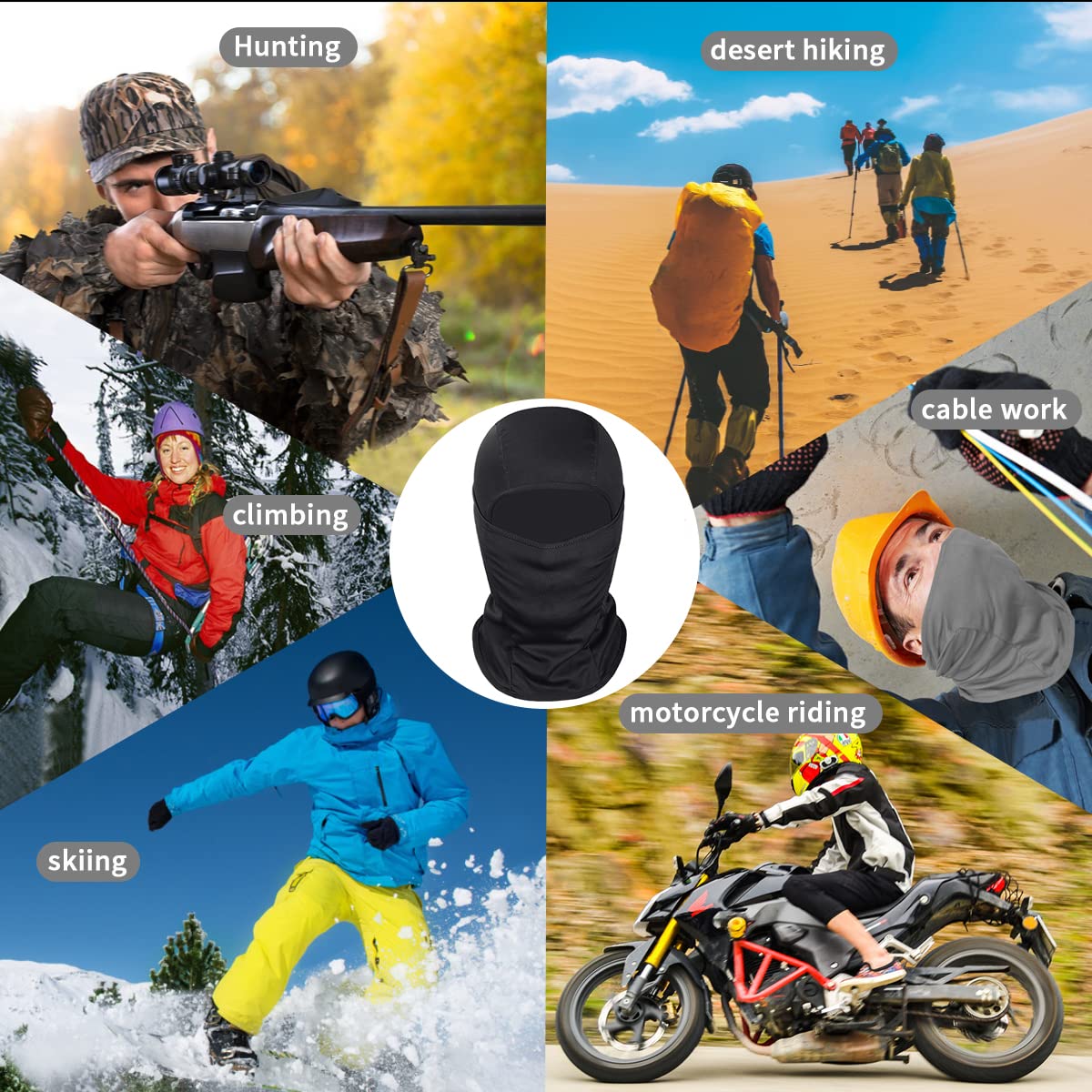 Achiou Ski Mask for Men Women, Balaclava Face Mask, Shiesty Mask UV Protector Lightweight for Motorcycle Snowboard Black