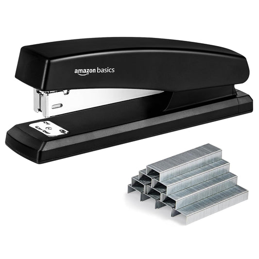 Amazon Basics Stapler with 1000 Staples, Office Stapler, 25 Sheet Capacity, Non-Slip, Black