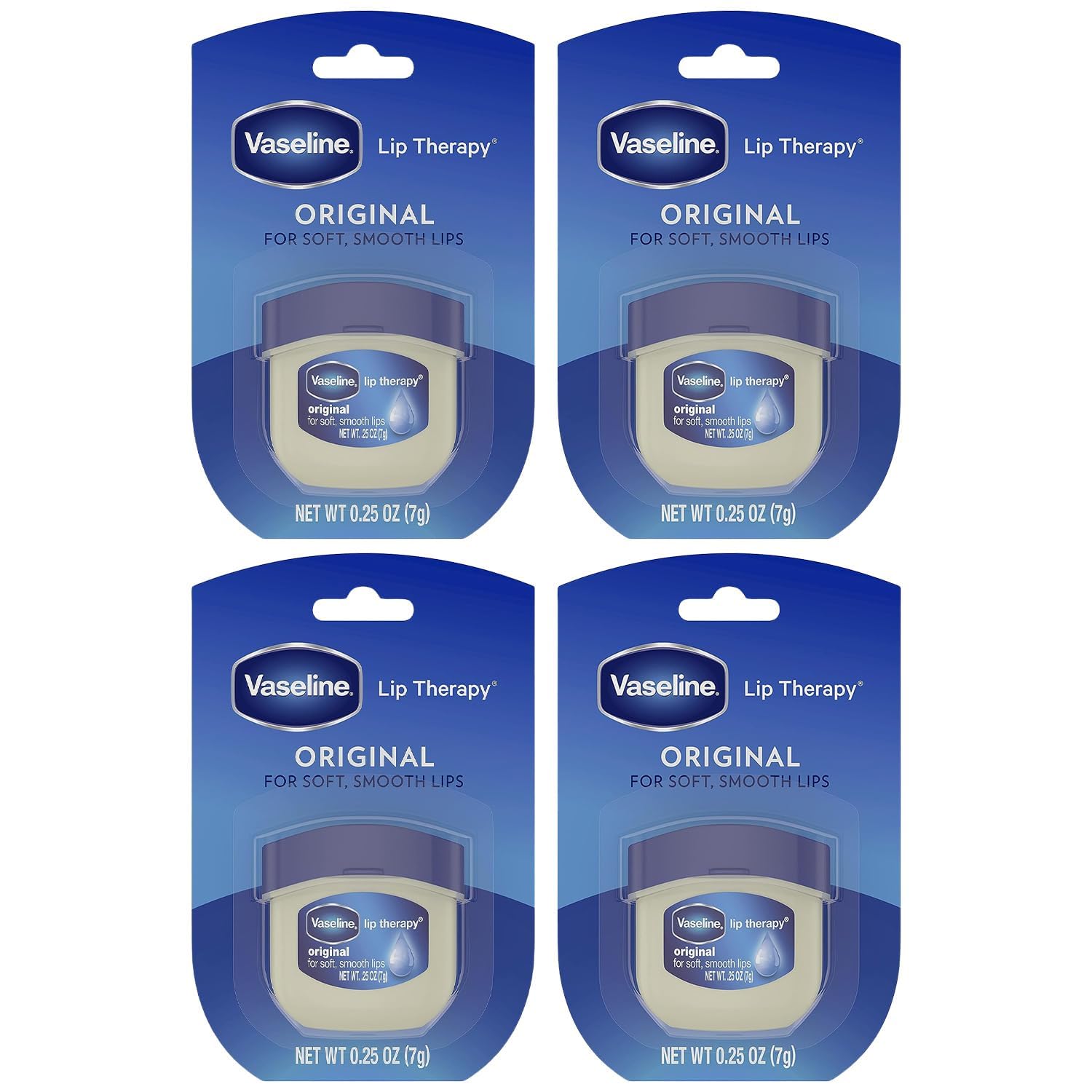 Vaseline Lip Therapy Original 4-Pack – Moisturizing Lip Balm for Very Dry Lips in Mini Jars, 0.25 Oz Ea