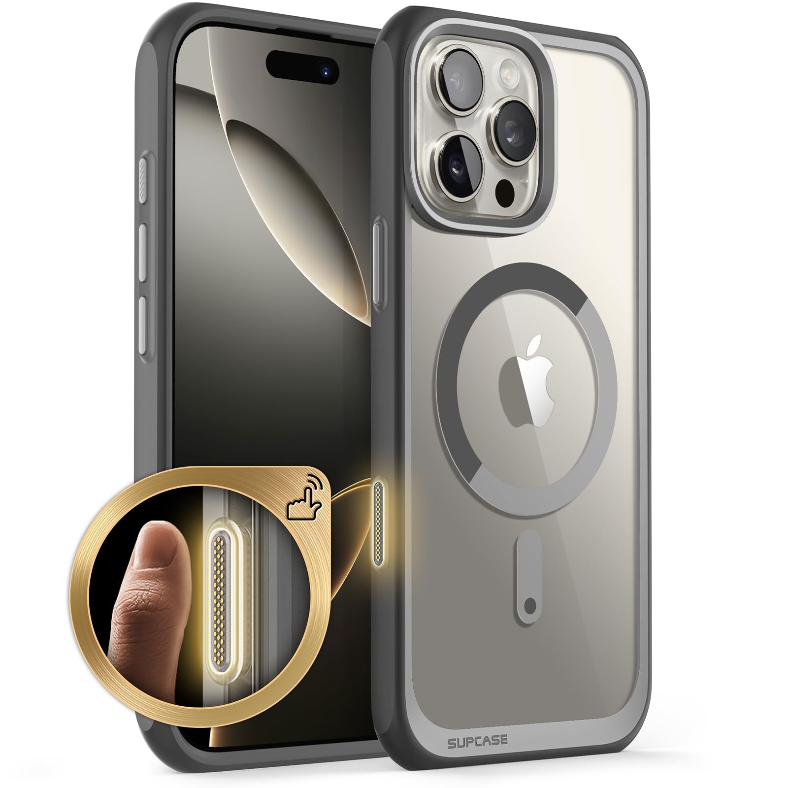 SUPCASE for iPhone 16 Pro Max Case with Camera Control Capture Button (Unicorn Beetle Mag), [Built-in Stand] [Compatible with MagSafe] [Military-Grade Protection] Slim Clear Magnetic Phone Case, Dark