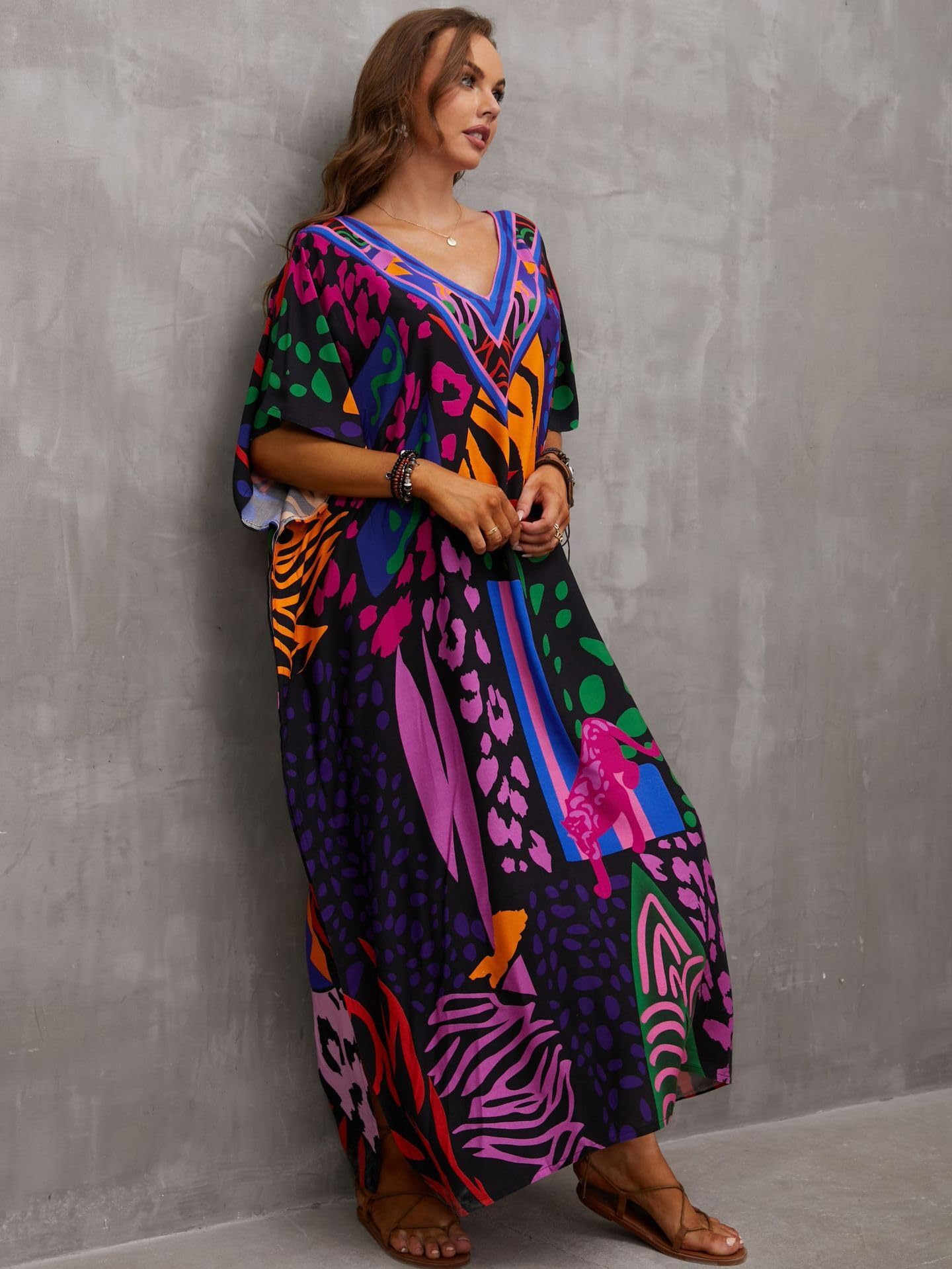 Kaftan Dresses for Women Plus Size Bathing Suit Cover up Caftan Maxi Beach Dresses Dark Purple
