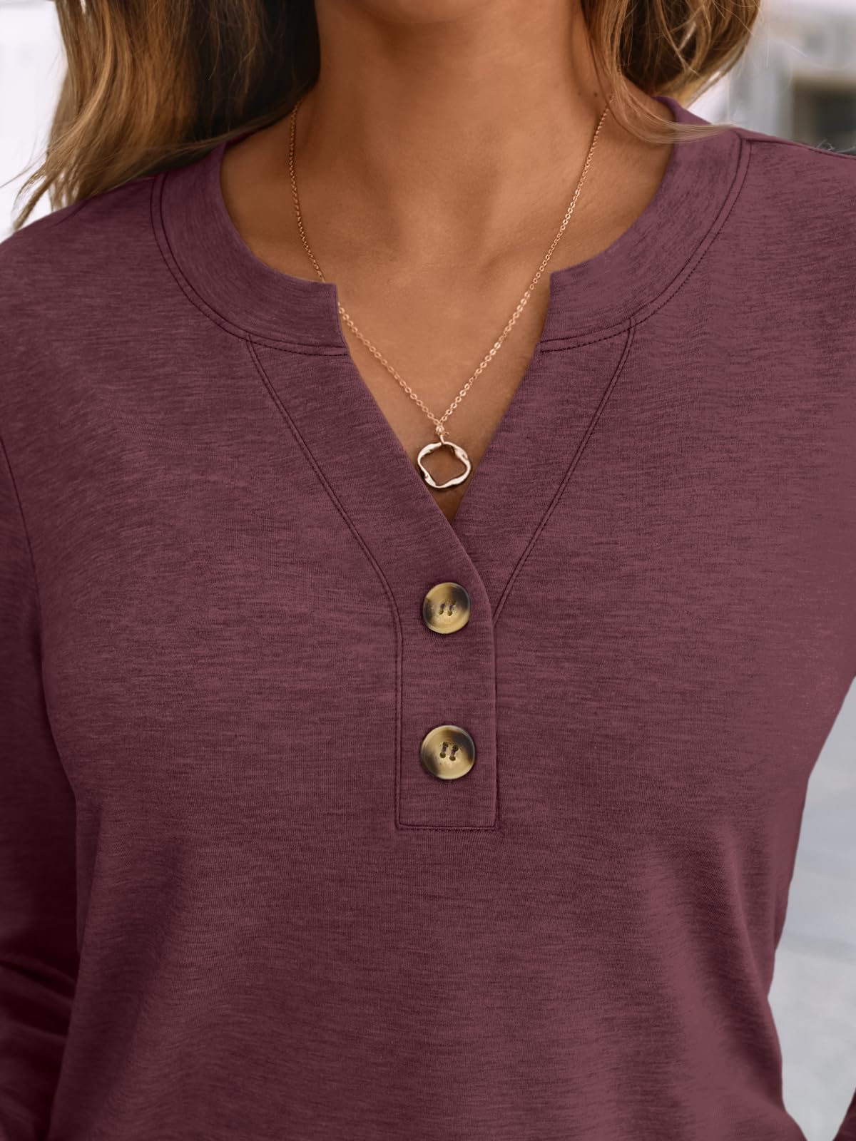 AUTOMET Long Sleeve Shirts for Women Blouses 2025 Fall Clothes Plus Size Dressy Casual Tops Henley Casual Trendy Cute T Shirts Business Work Fashion Outfits Wine L