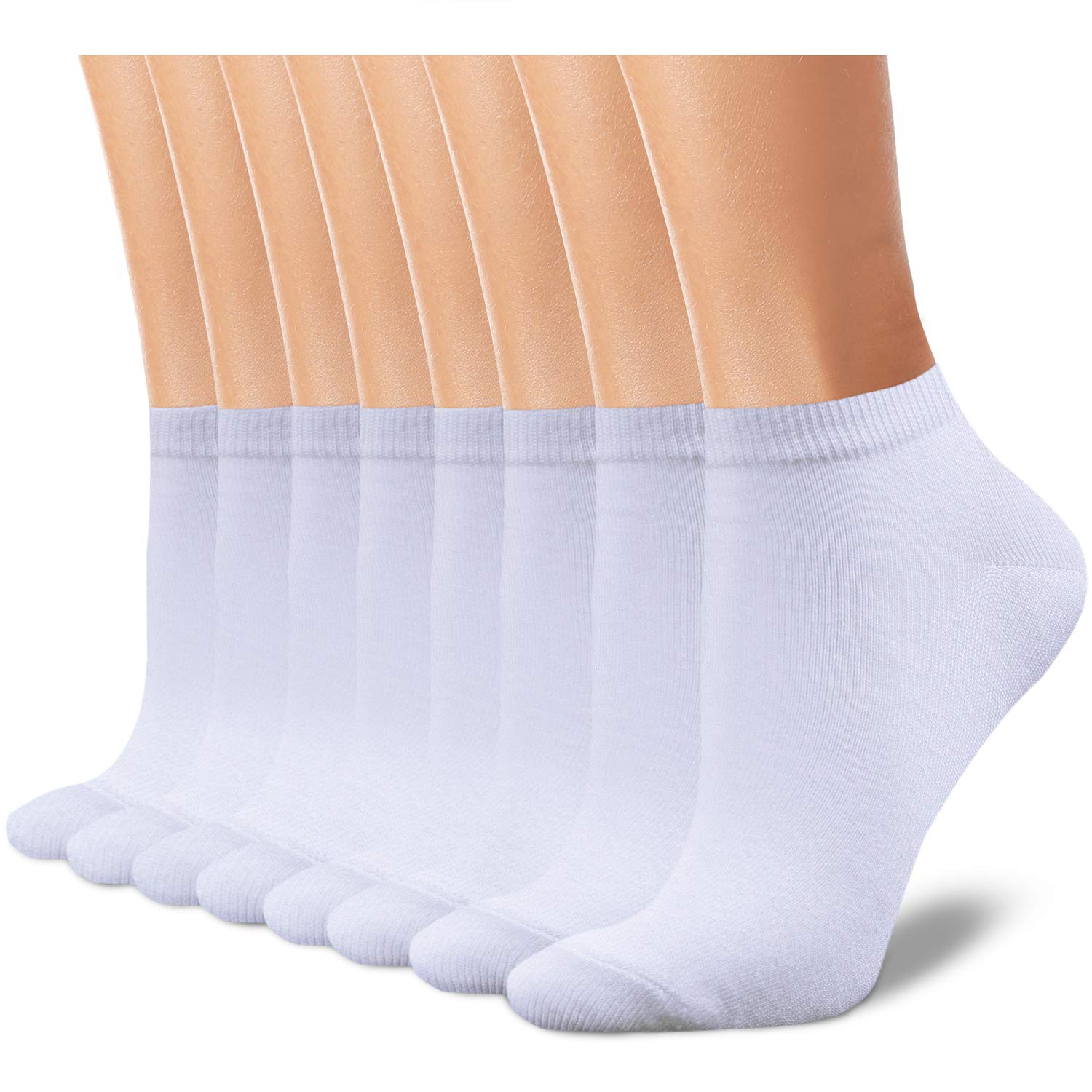 CHARMKING 8 Pairs Ankle Socks for Women - Non Slip Cotton No Show Classic Low Cut Casual Socks (White)