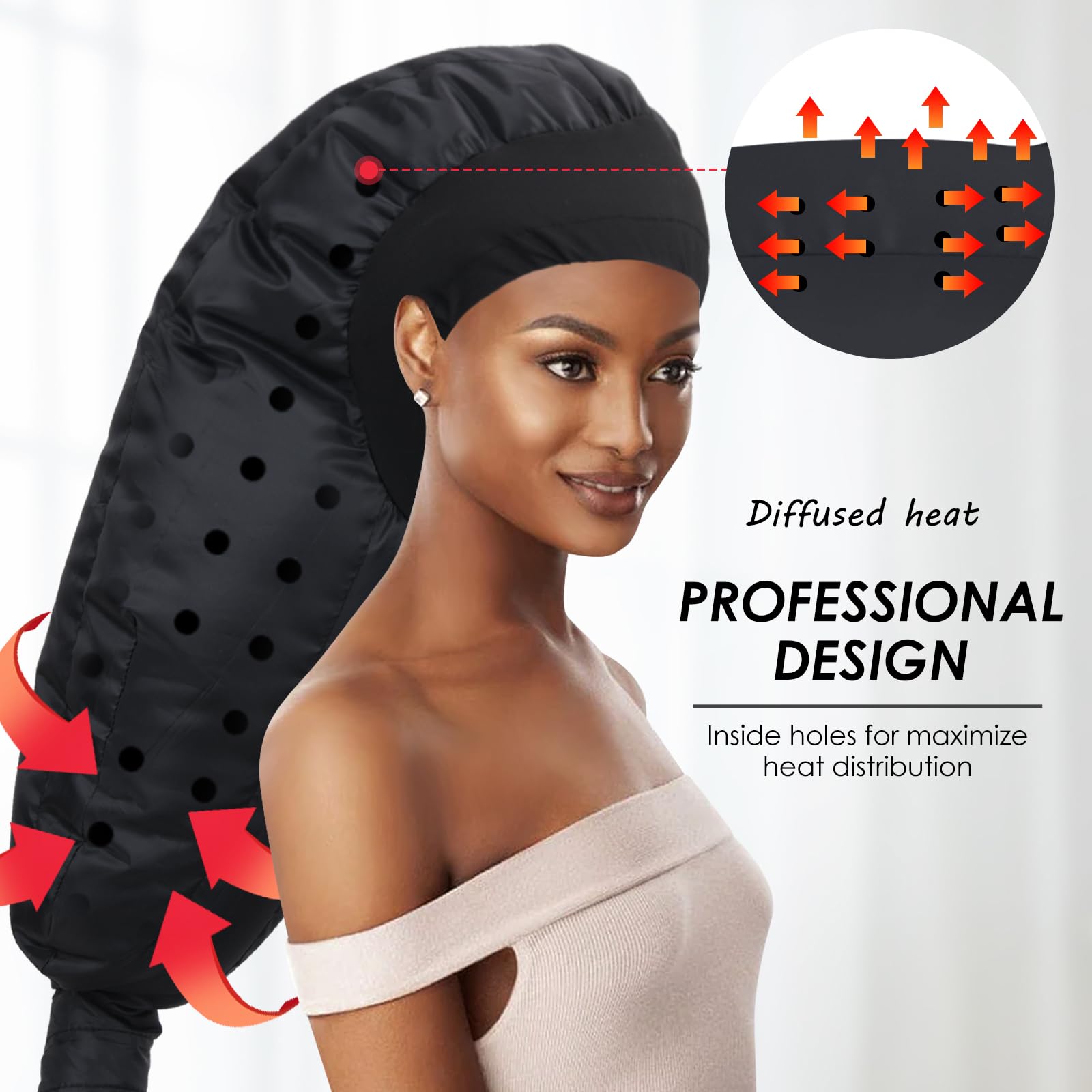 TEPENAR Hair Dryer Bonnet Attachment: Upgraded Extra Large Hooded Dryer Adjustable Hair Dryer Caps - Easy to Use for Natural Curly Textured Hair Care Styling Fast Drying - Black