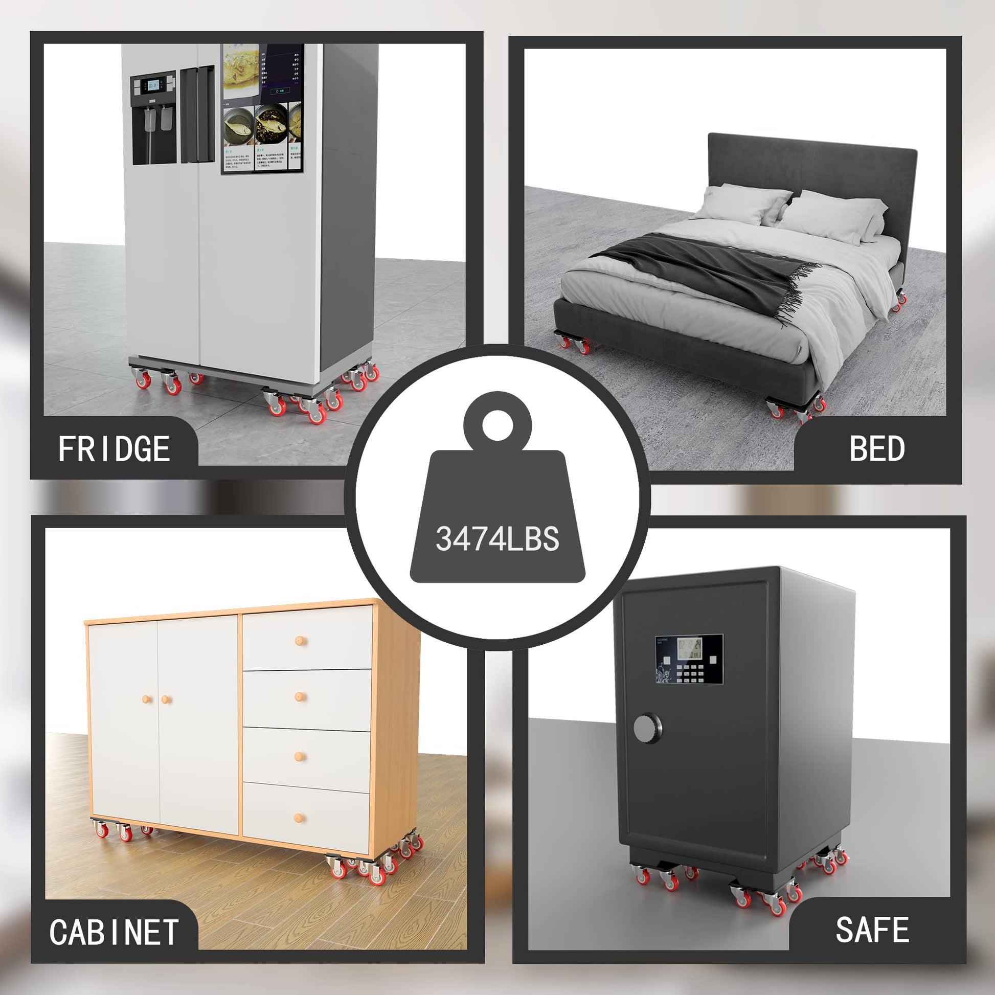 【Upgrade Large】 Furniture Dolly,Furniture Movers with 5 Wheels,Carbon Steel Panel Heavy Duty Dolly,Furniture Lifter with 5 360° Rotatable Rubber Universal Wheels,Maximum Load 3474LBS